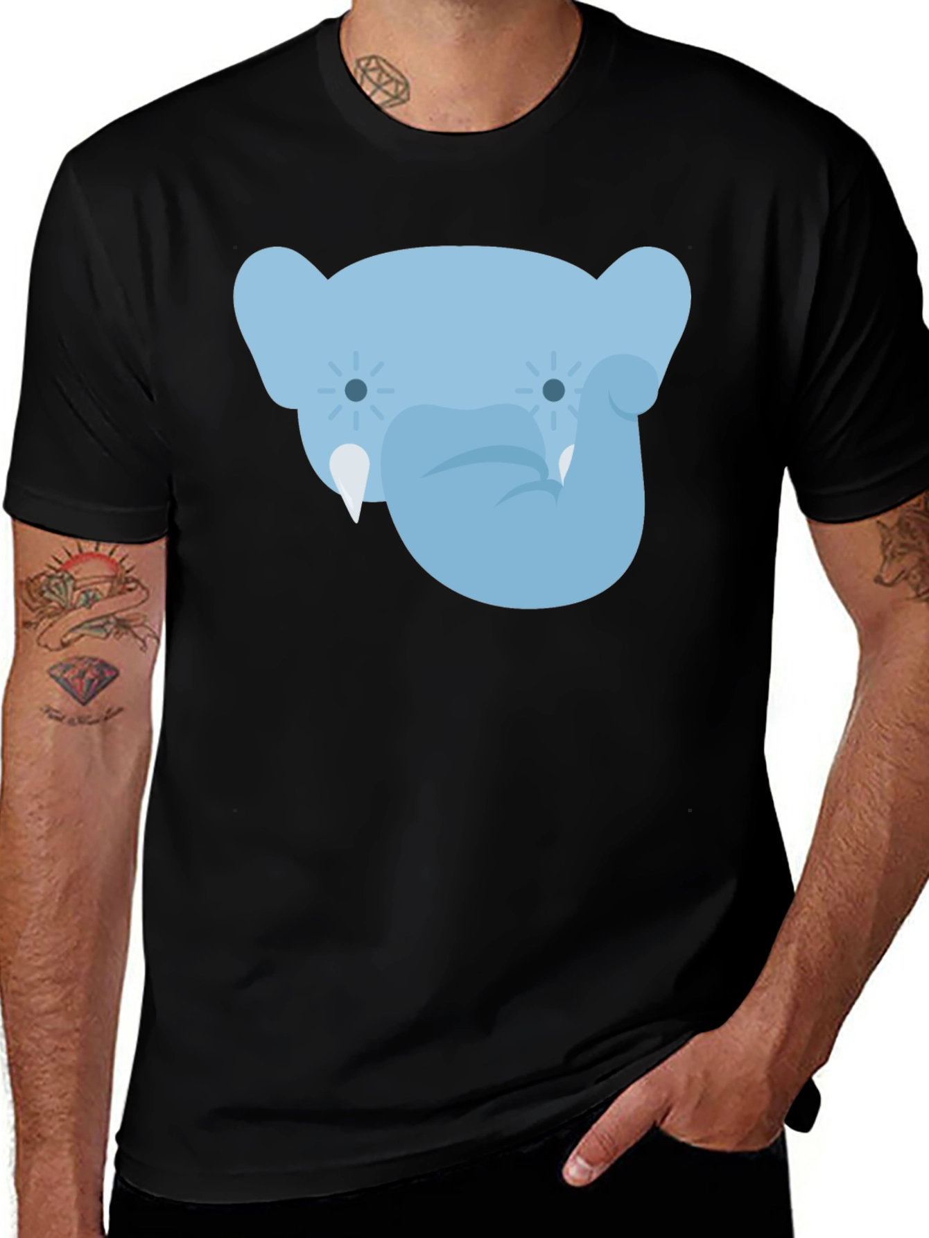 Variant 12 of Cartoon Elephant Graphic Black T-Shirt
