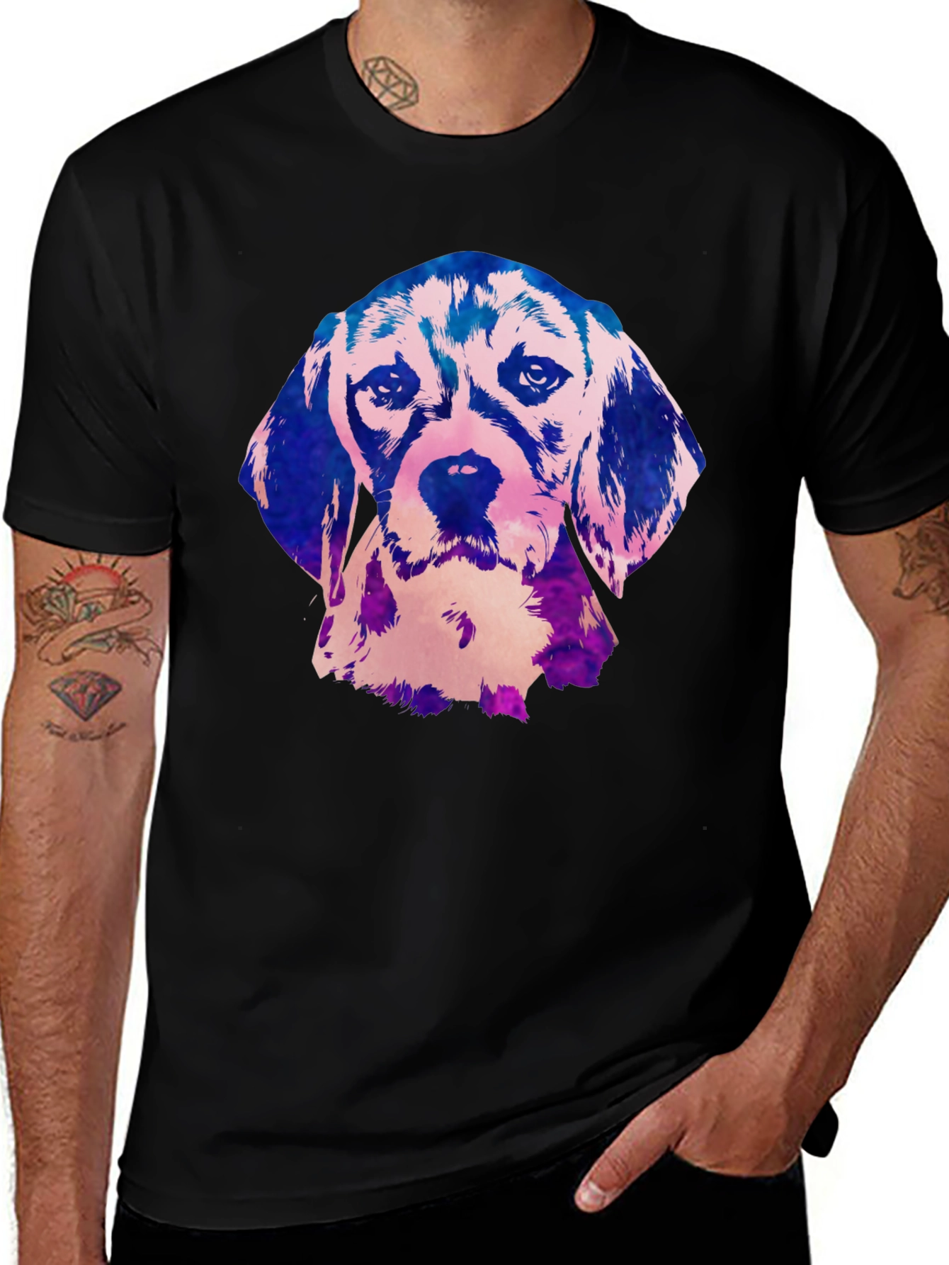 Variant 23 of Beagle Dog Graphic Print Black T-Shirt