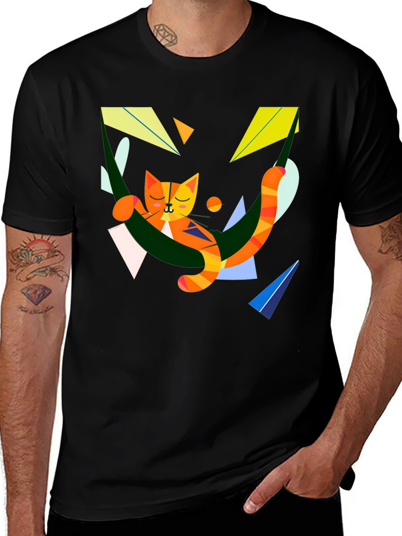 Variant 24 of Abstract Cat Hammock Graphic Tee - Black