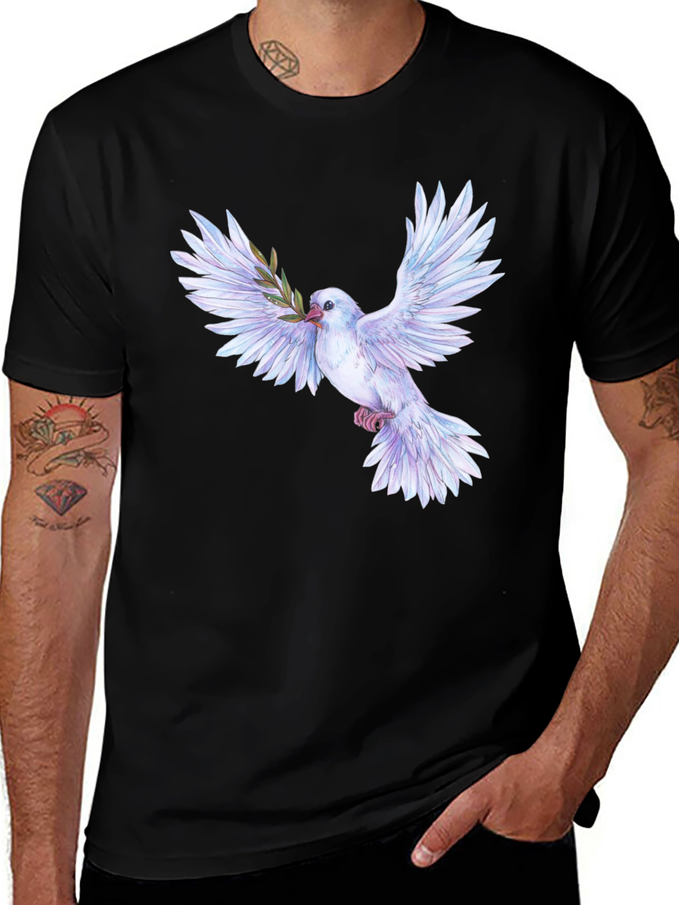 Variant 4 of Peace Dove Graphic Tee - Men's Black T-Shirt