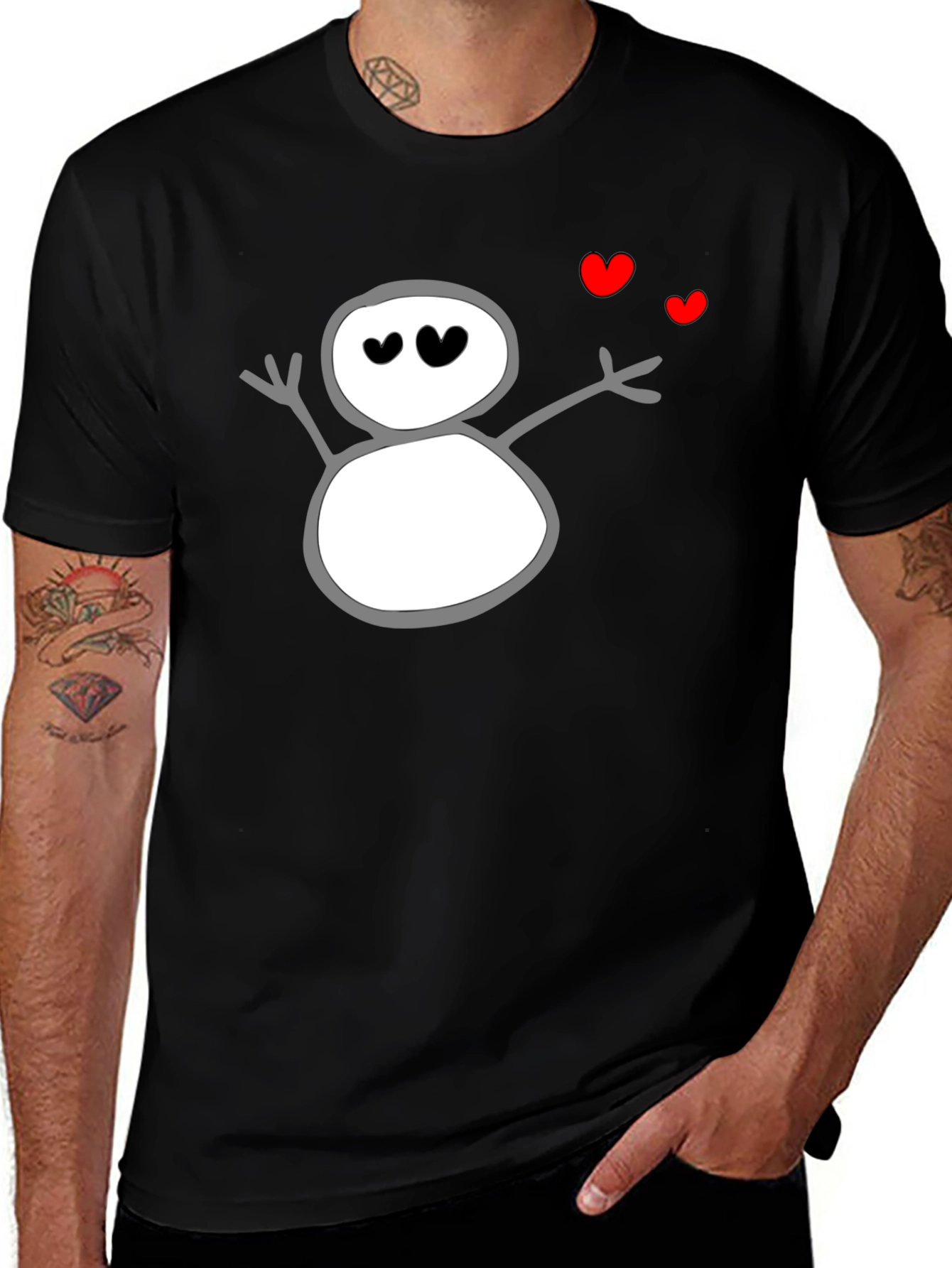 Variant 25 of Heart Eyes Snowman Graphic Tee - Black