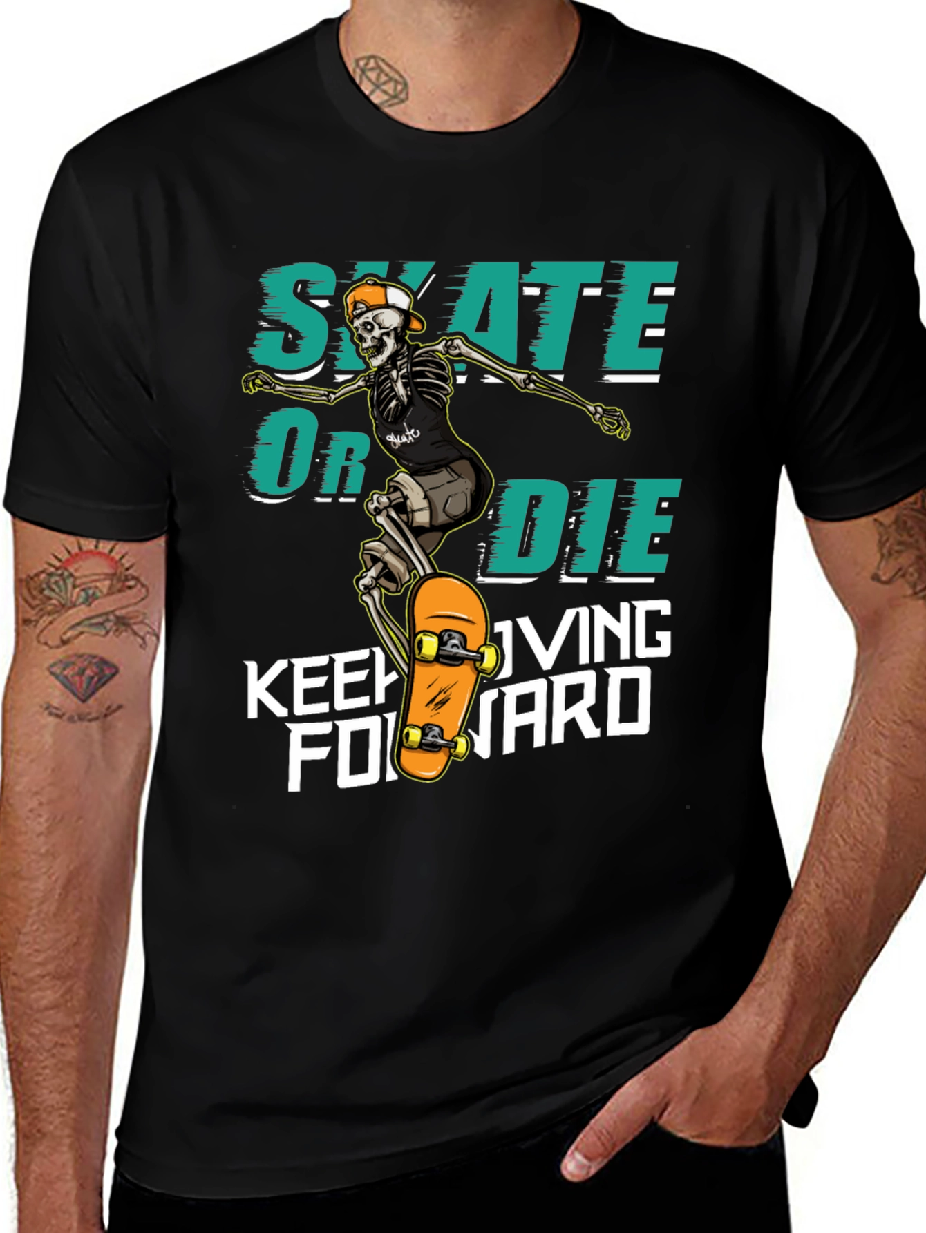Variant 26 of Skate or Die T-Shirt - Skeleton Skateboard Design