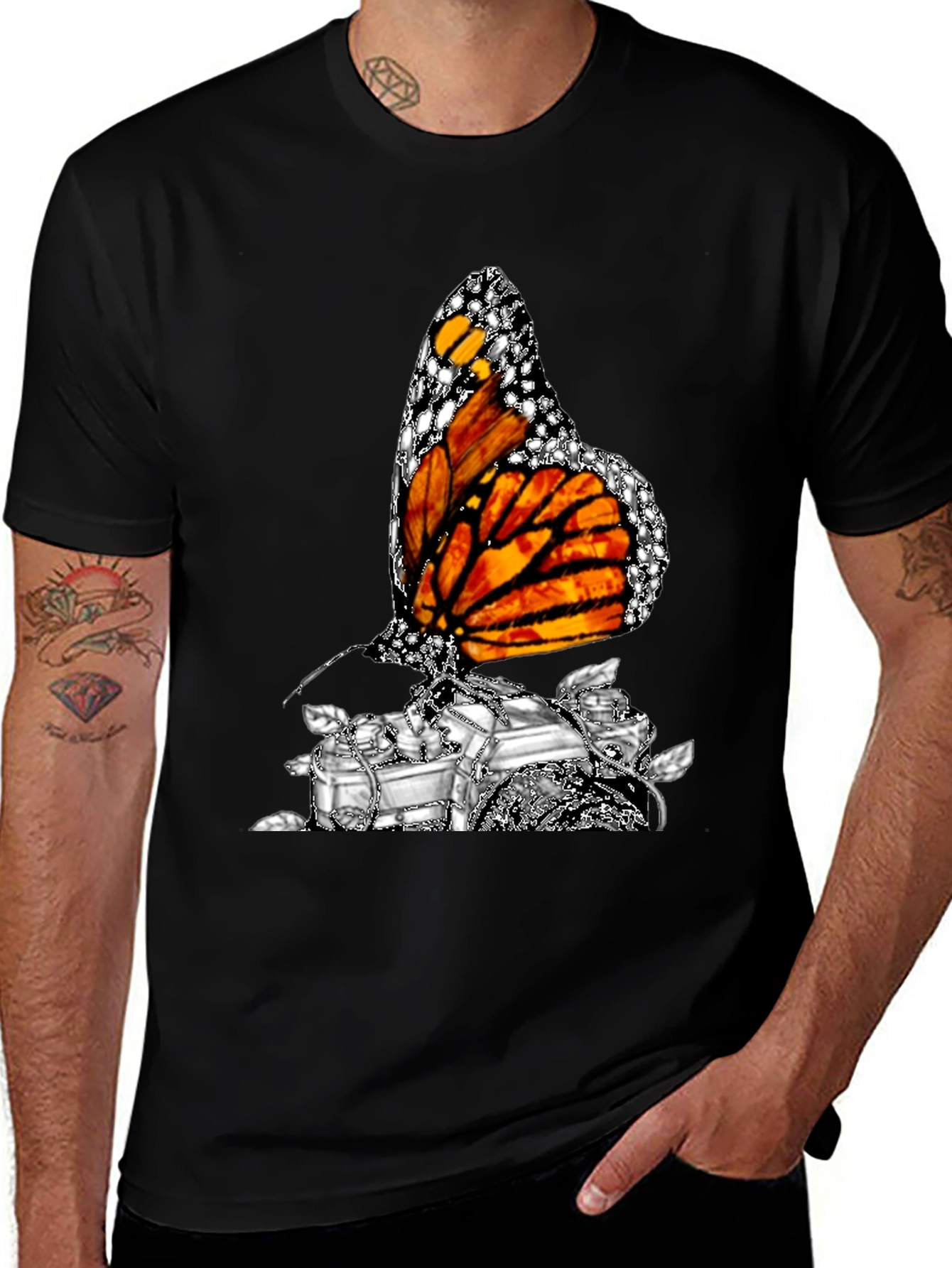 Variant 23 of Butterfly Graphic T-Shirt - Men's Black Tee