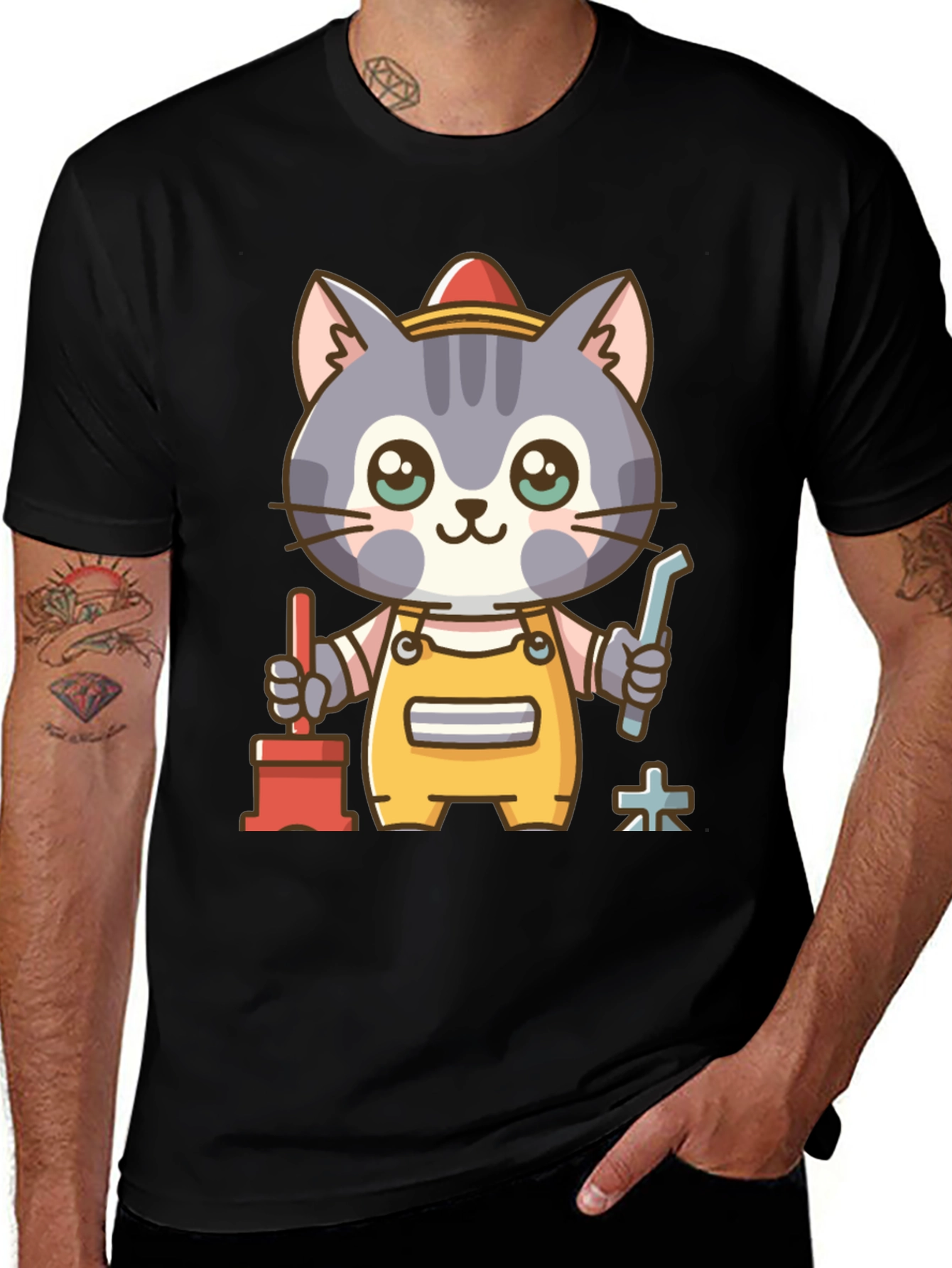 Variant 20 of Cute Cartoon Cat Plumber Graphic T-Shirt