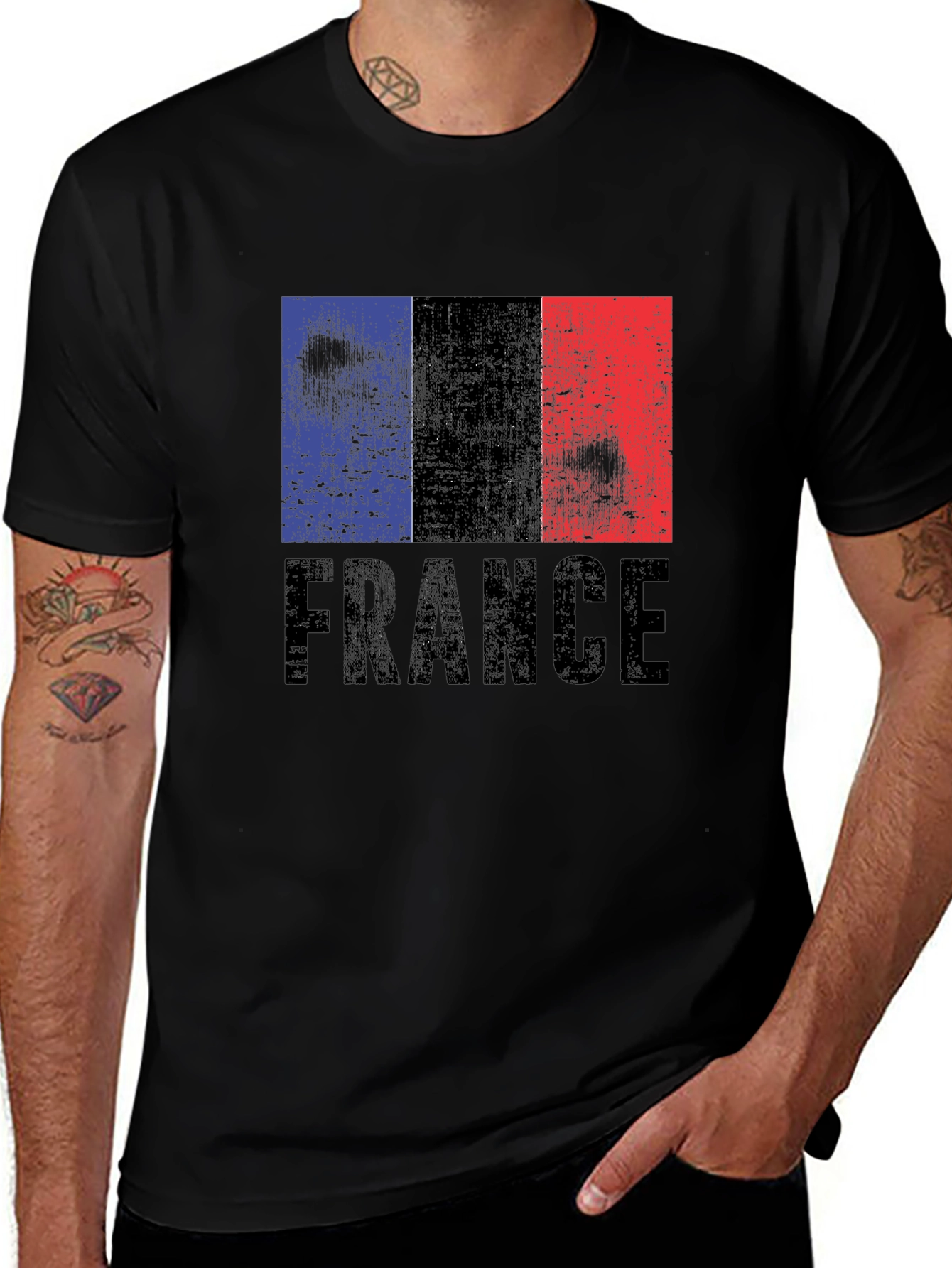 France Flag Graphic Print Black T-Shirt