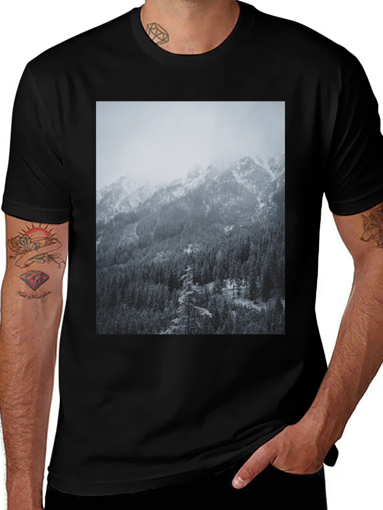 Variant 8 of Mountain Forest Graphic Tee - Nature Lover's Black T-Shirt