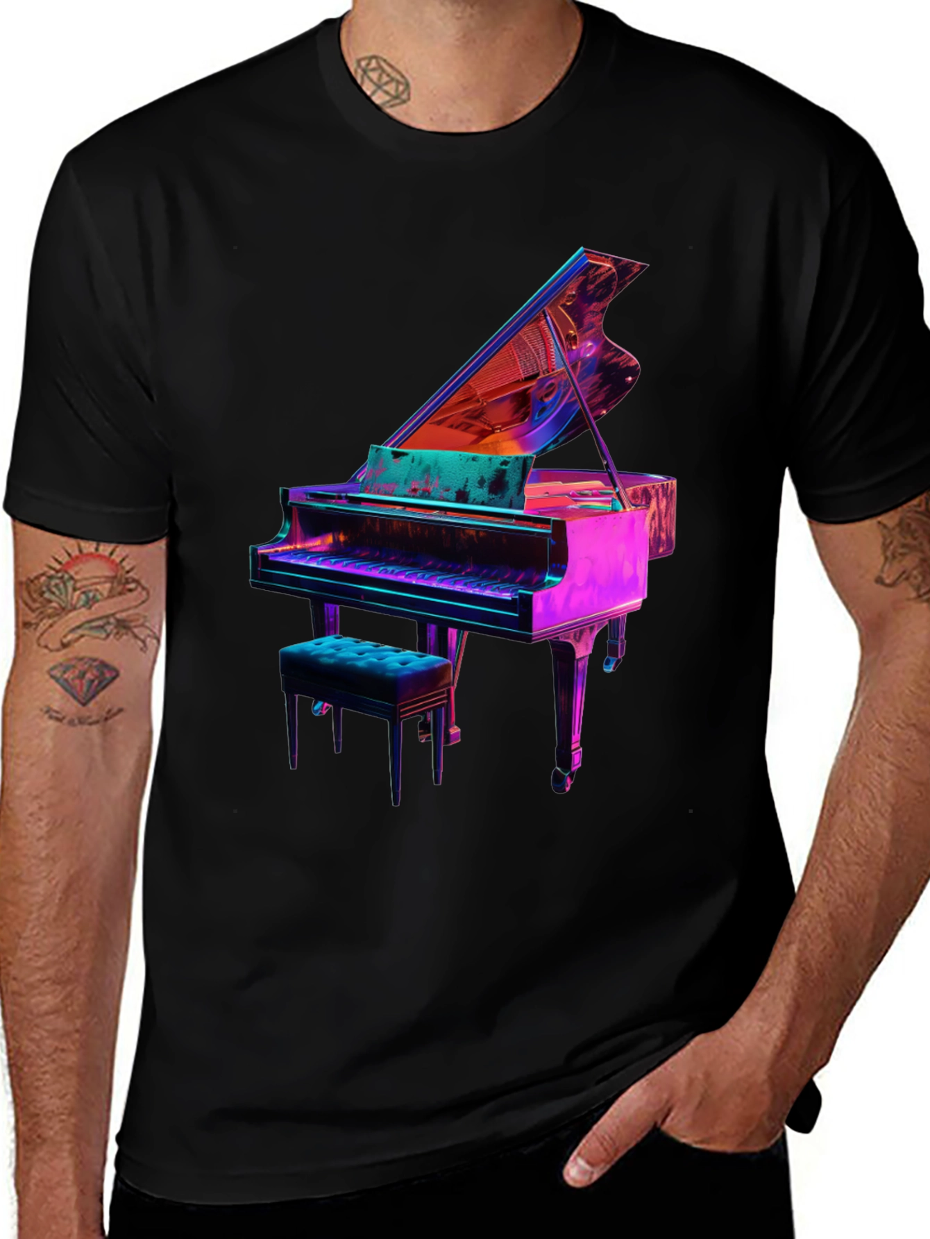 Variant 25 of Piano Graphic Tee - Unique Neon Design