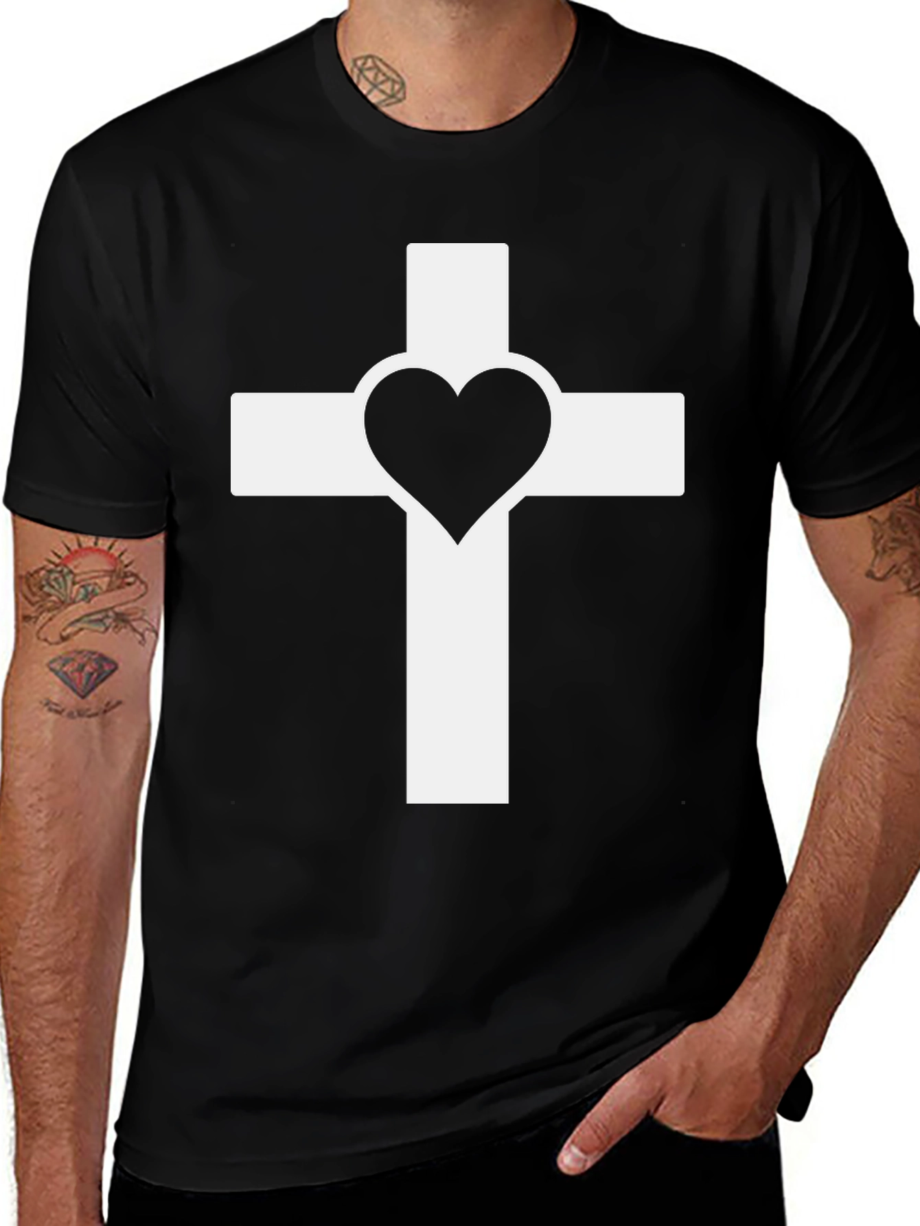 Variant 6 of Heart Cross Graphic Tee - Black