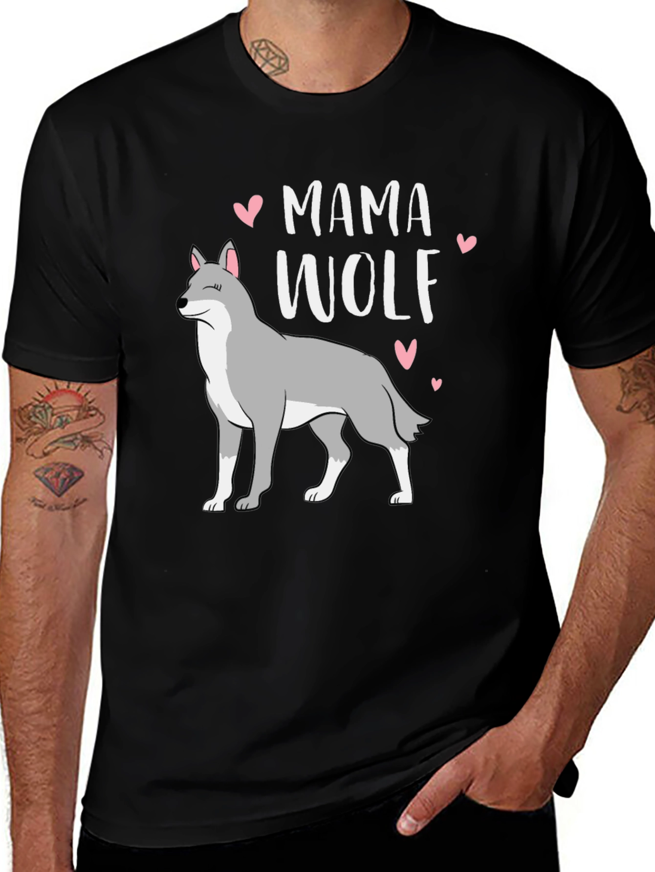 Mama Wolf Graphic T-Shirt - Black Cotton Tee