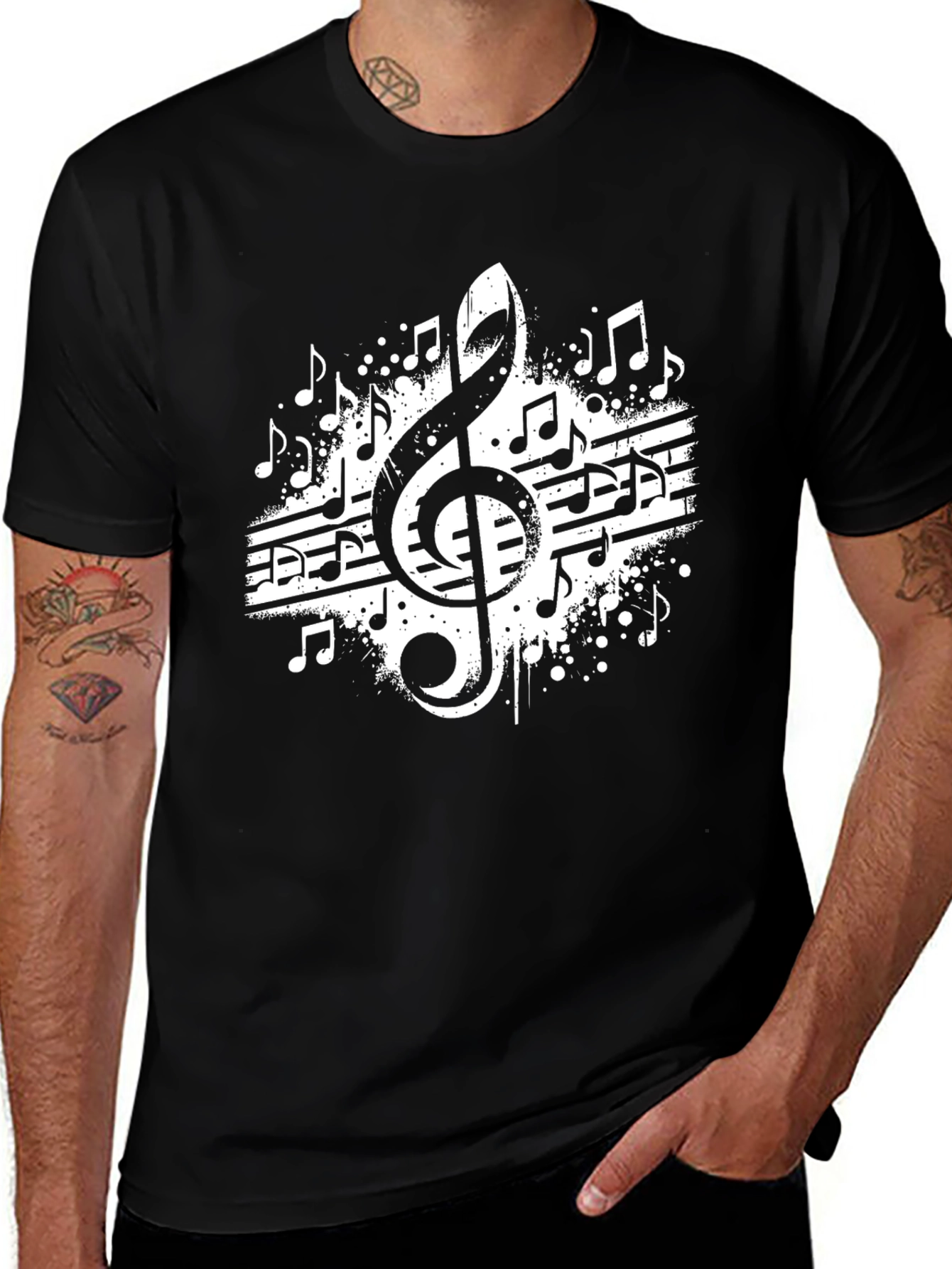 Variant 23 of Music Note Graphic Tee - Black Cotton Blend