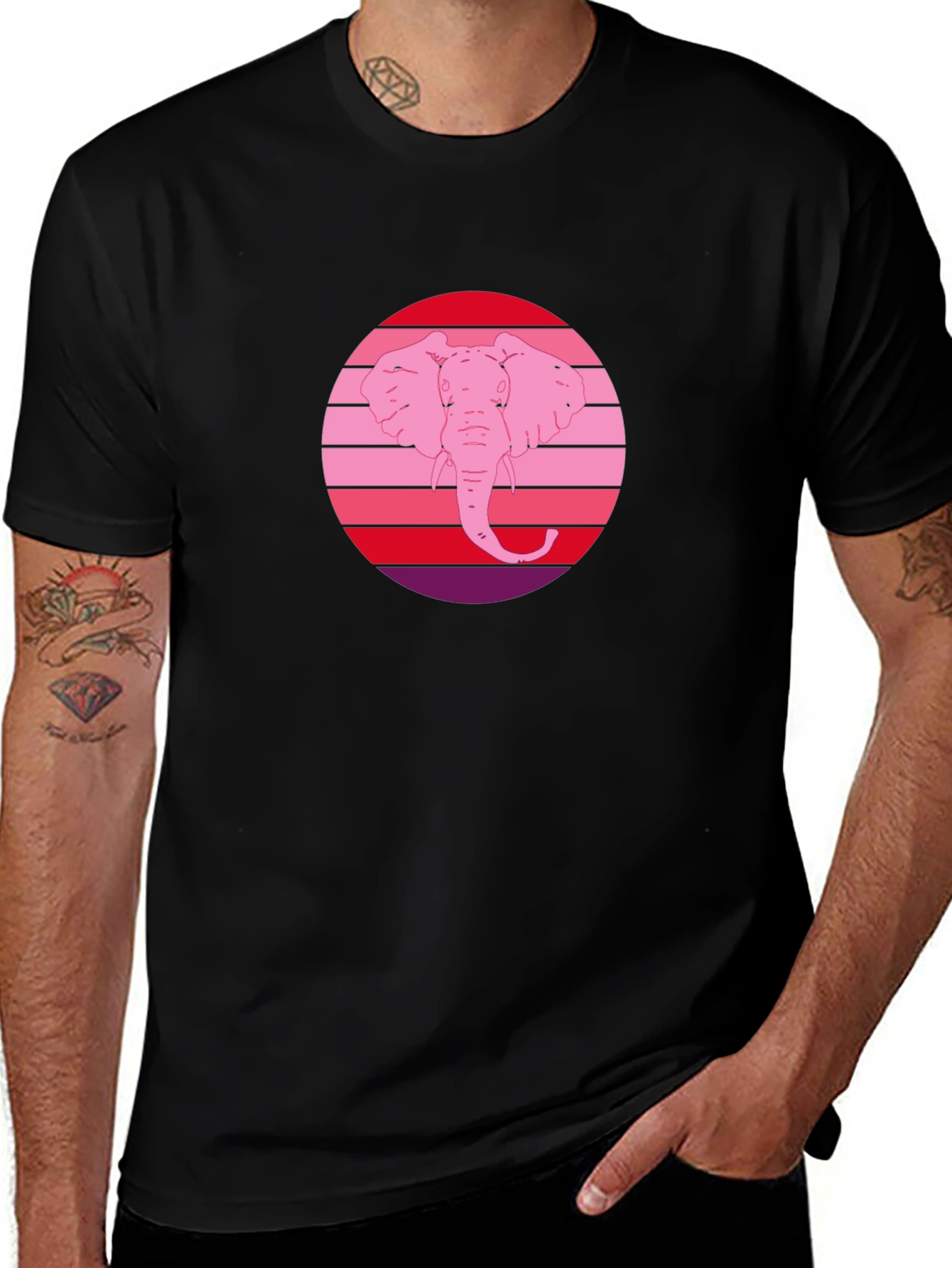 Variant 12 of Elephant Sunset Graphic Tee - Stylish Black T-Shirt