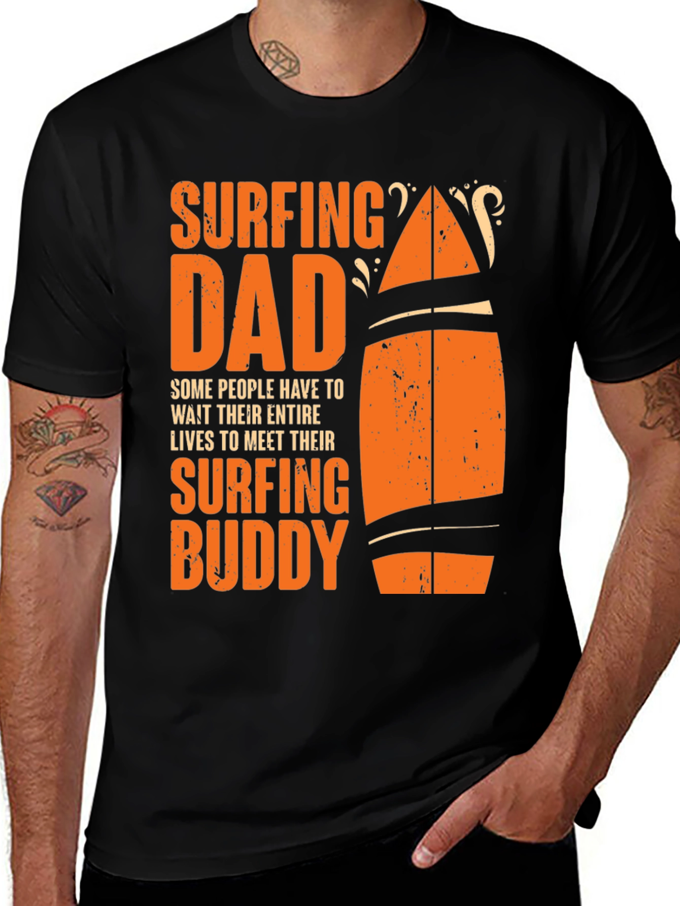 Variant 24 of Surfing Dad & Buddy Black Cotton T-Shirt