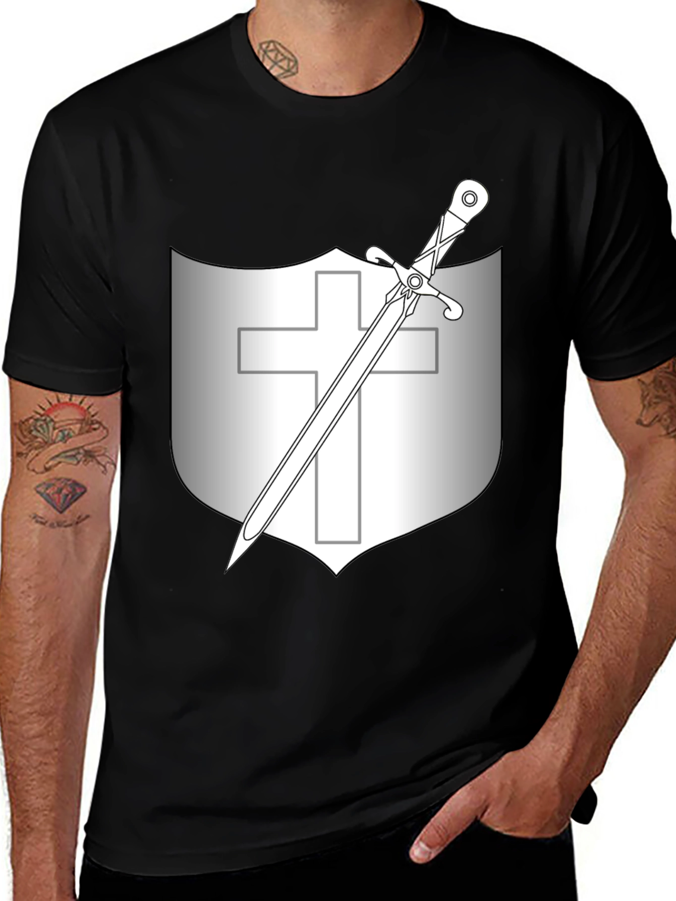 Variant 18 of Shield & Sword Graphic Tee - Knightly Design