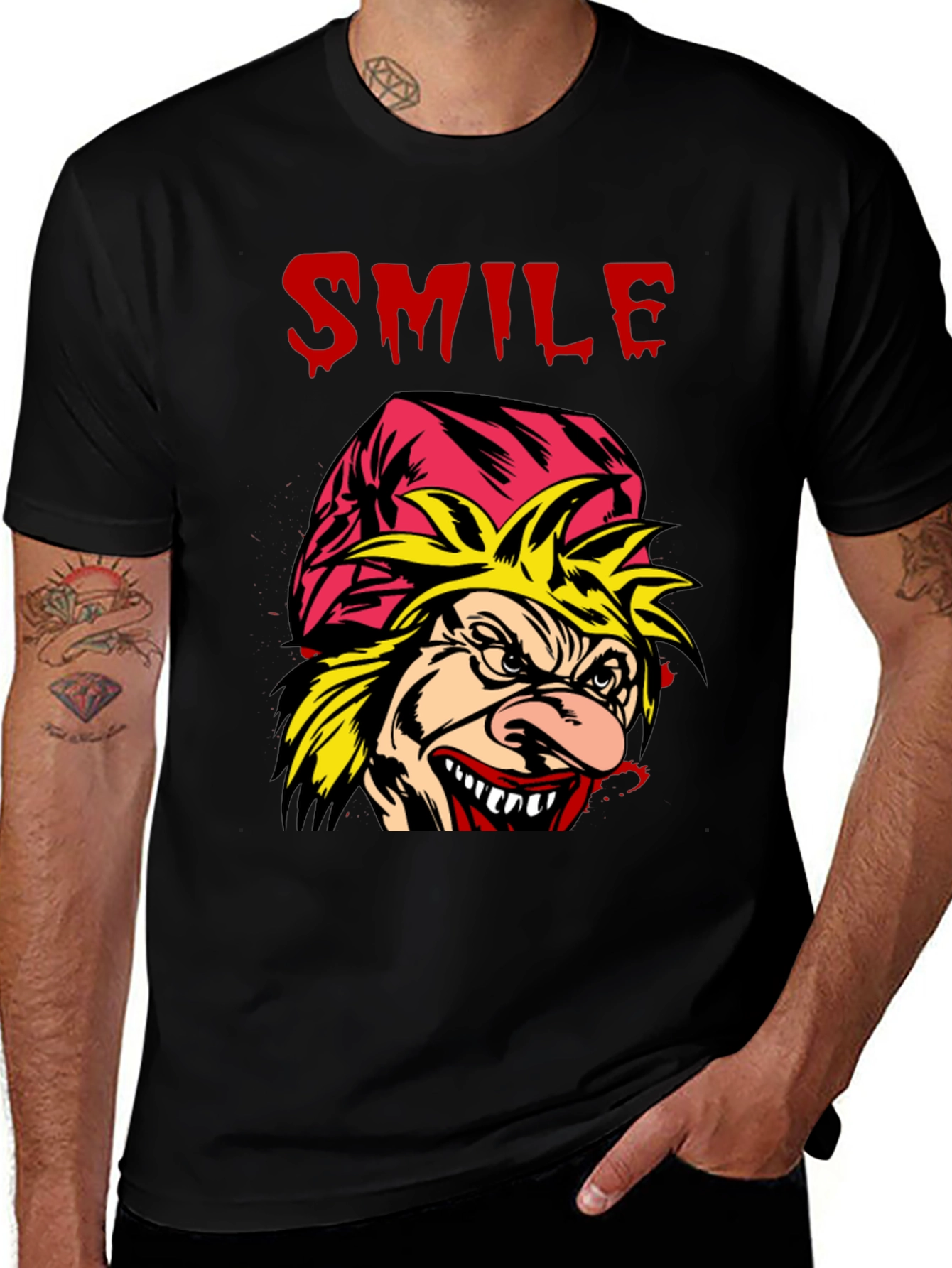 Variant 26 of Creepy Smile Graphic Tee - Black Horror T-Shirt