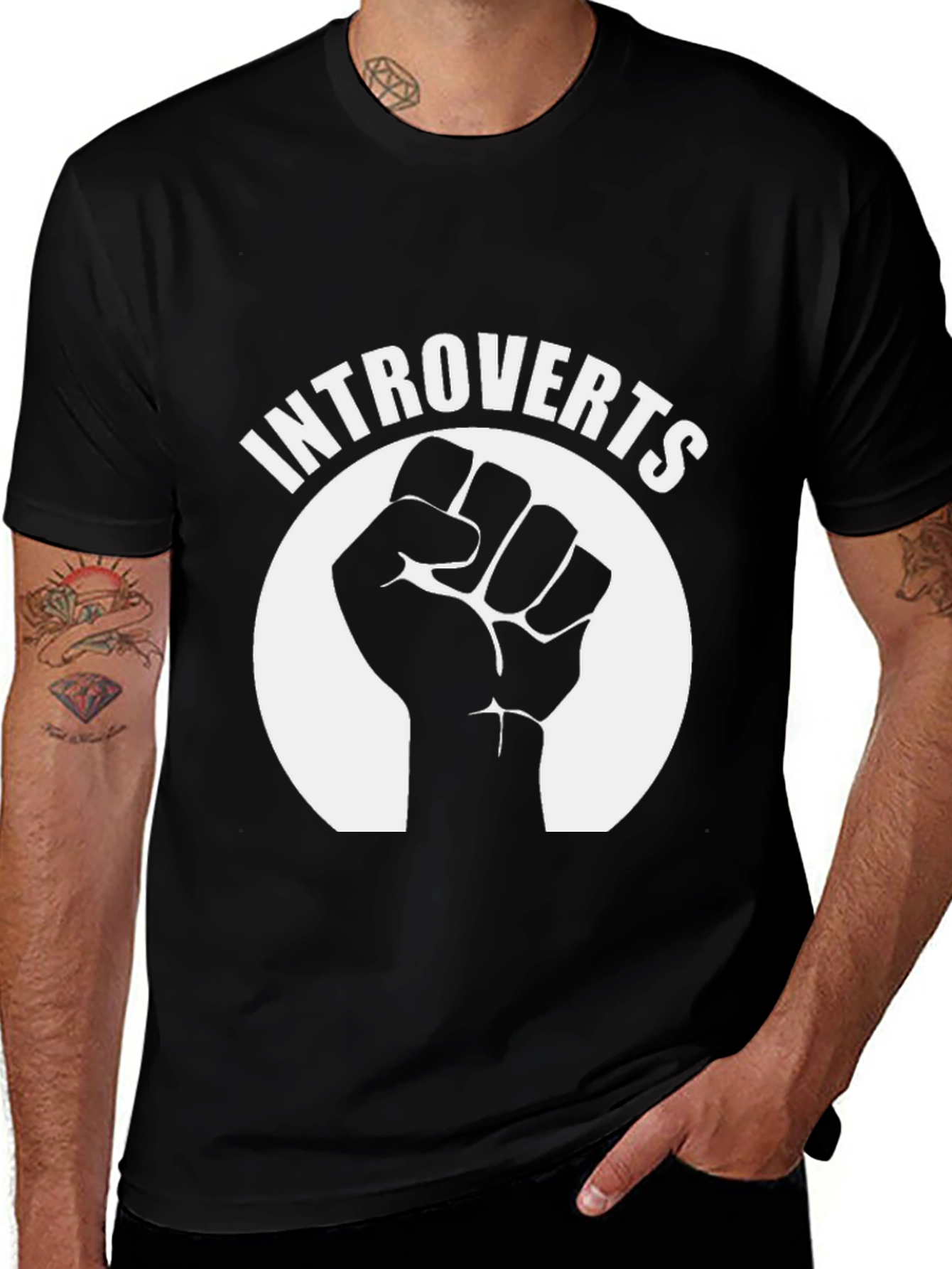 Variant 22 of Introverts Unite Fist T-Shirt - Black Cotton Tee