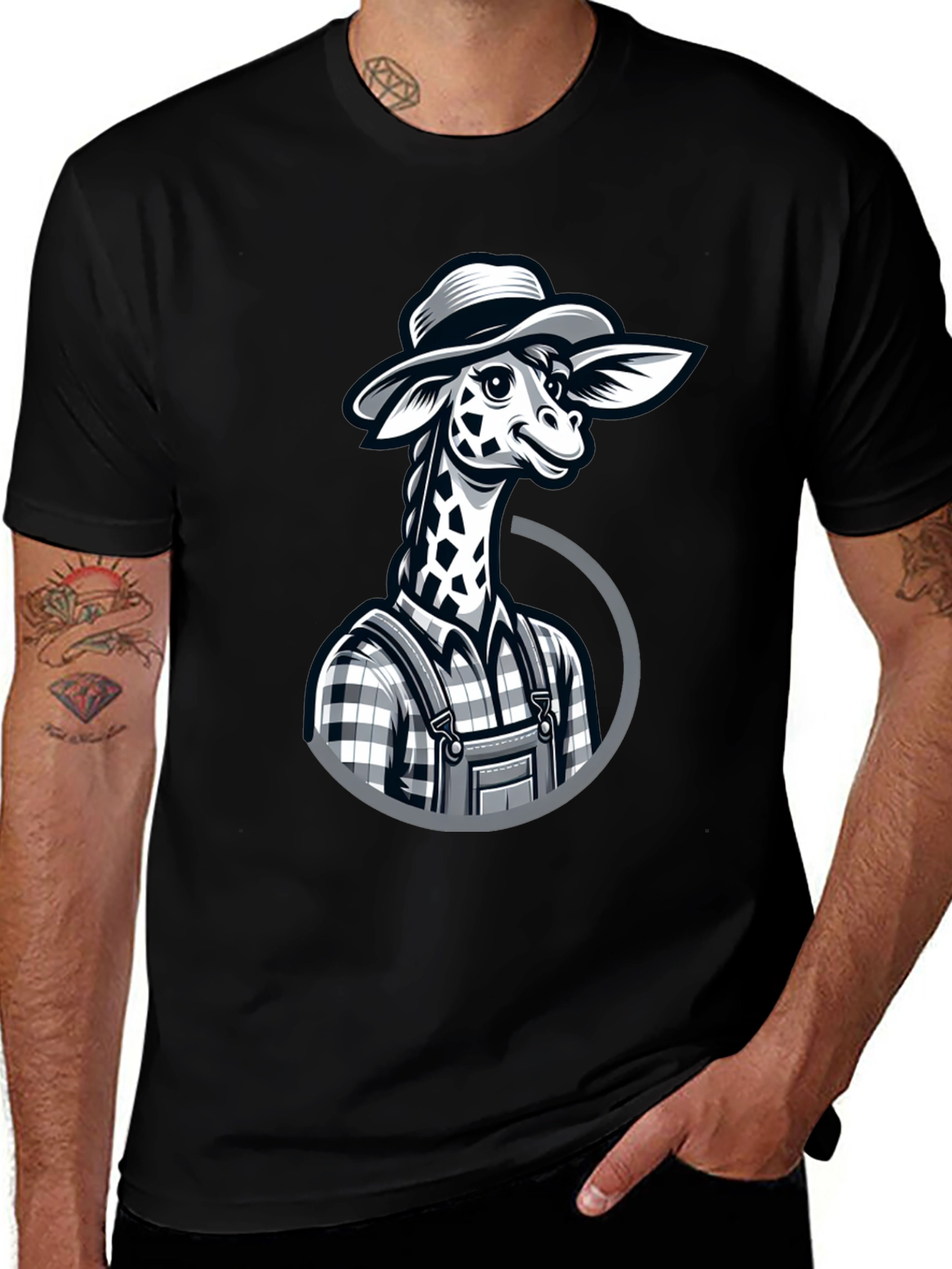 Variant 14 of Giraffe Farmer Graphic Tee - Black Cotton T-Shirt