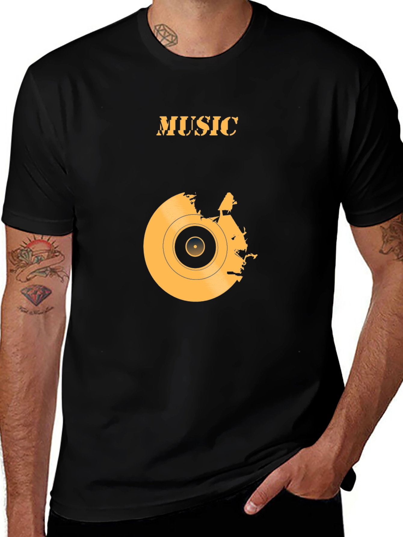 Variant 27 of Music Vinyl Record Graphic Print Black T-Shirt