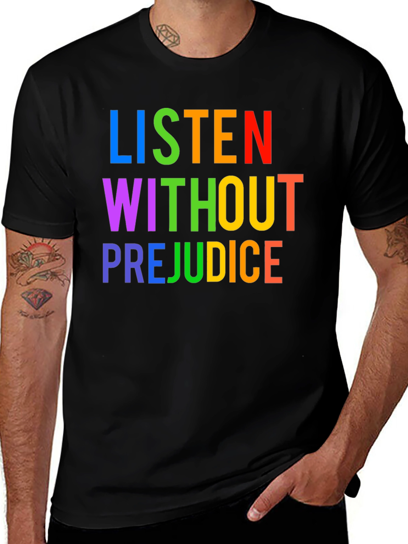 Variant 27 of Listen Without Prejudice Rainbow Graphic T-Shirt