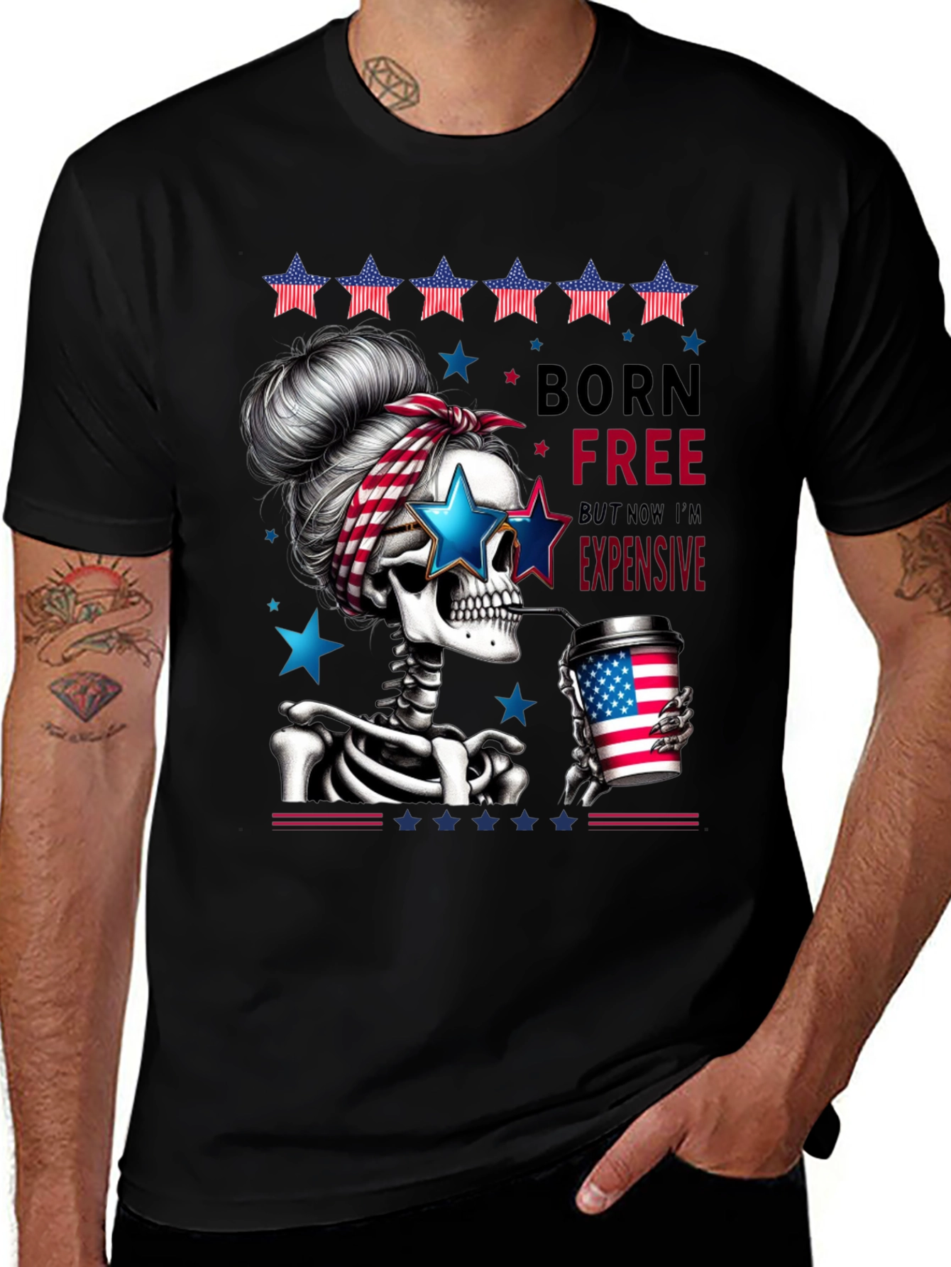 Born Free Expensive Skeleton USA Graphic Tee