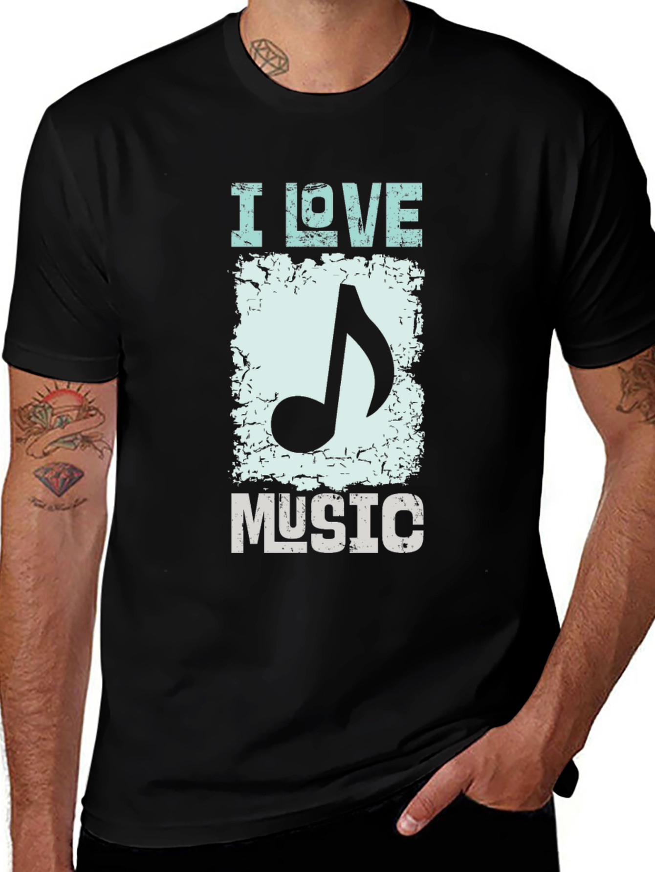 Variant 15 of I Love Music Graphic Print Black T-Shirt