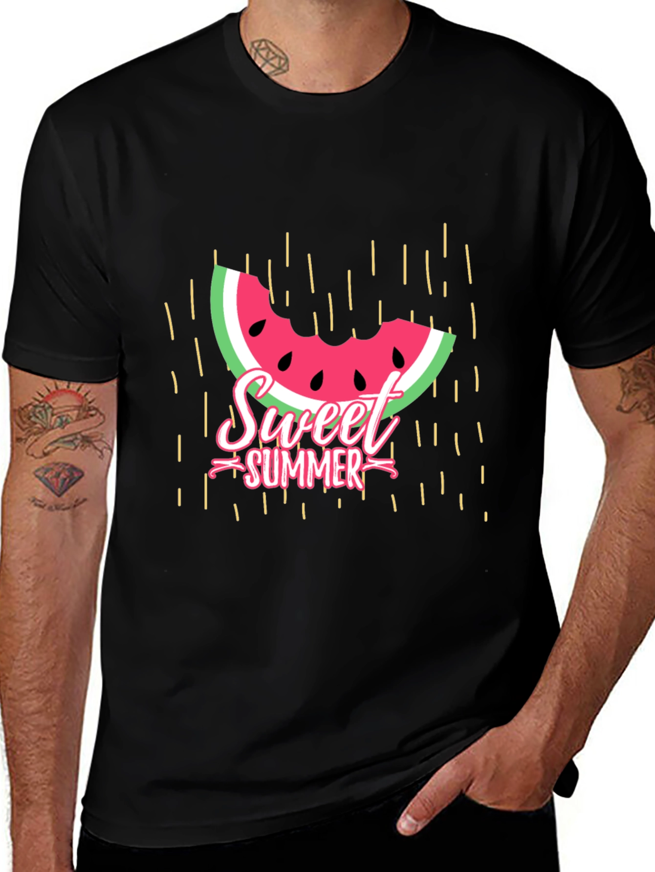 Variant 14 of Sweet Summer Watermelon Graphic T-Shirt - Black Cotton Tee