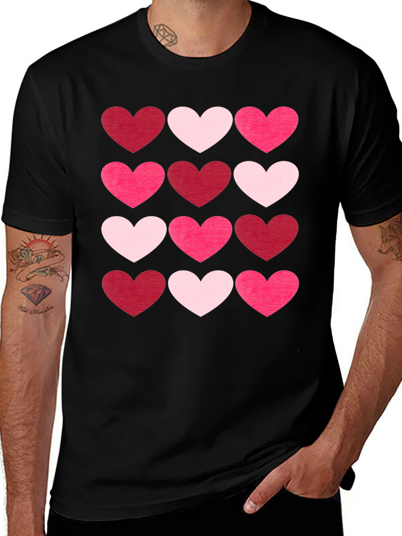 Variant 24 of Heart Pattern Graphic Tee - Black