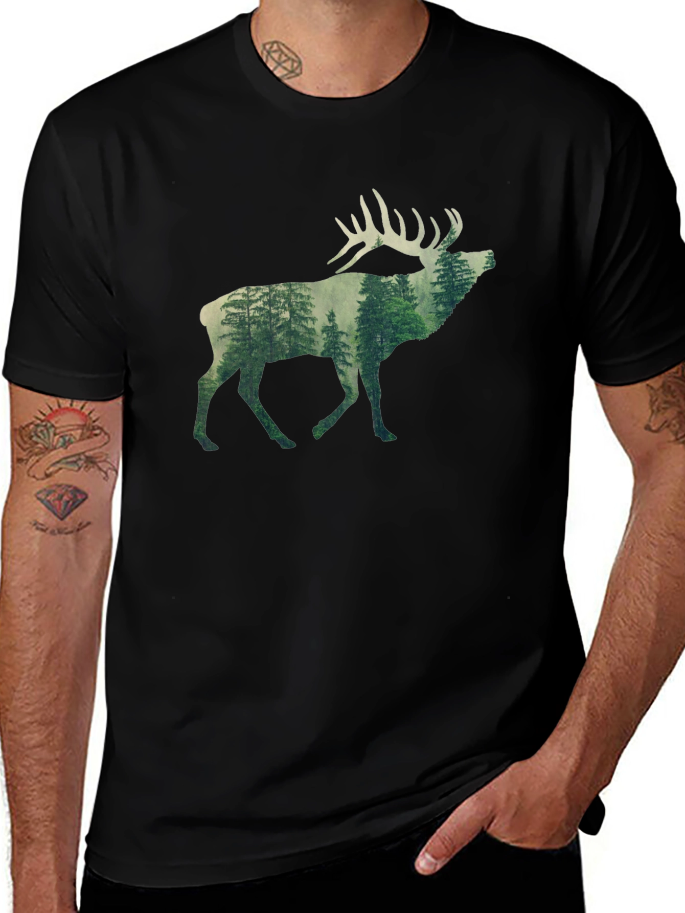 Variant 27 of Nature Deer Graphic Tee - Black