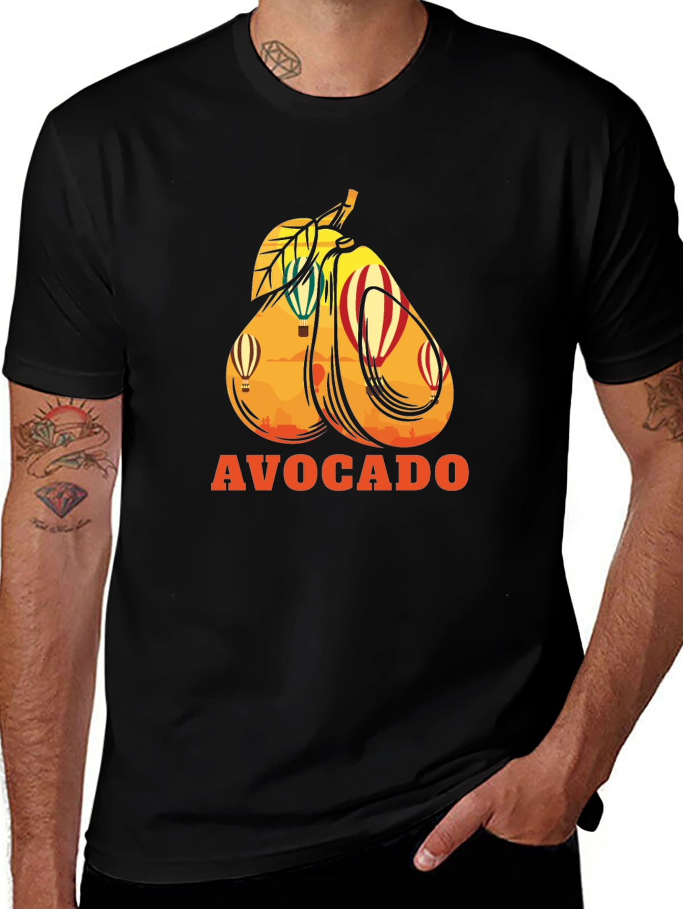 Variant 12 of Avocado Hot Air Balloon Black Graphic Tee