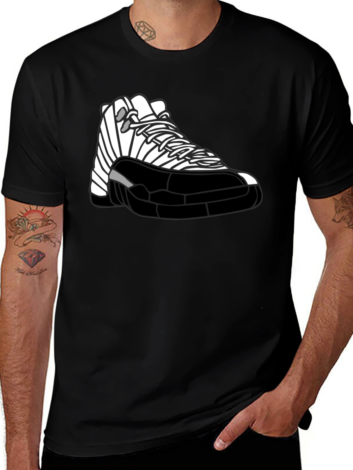 Jordan 12 Graphic Tee - Black & White Sneaker Shirt