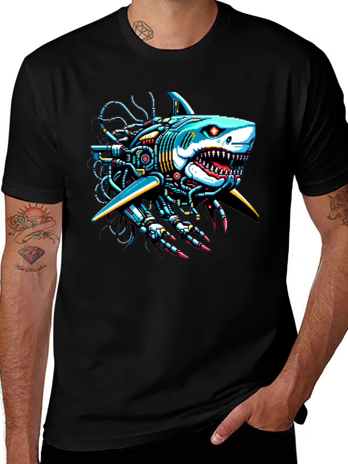 Variant 5 of Cyberpunk Shark Graphic Tee - Unique & Bold Design