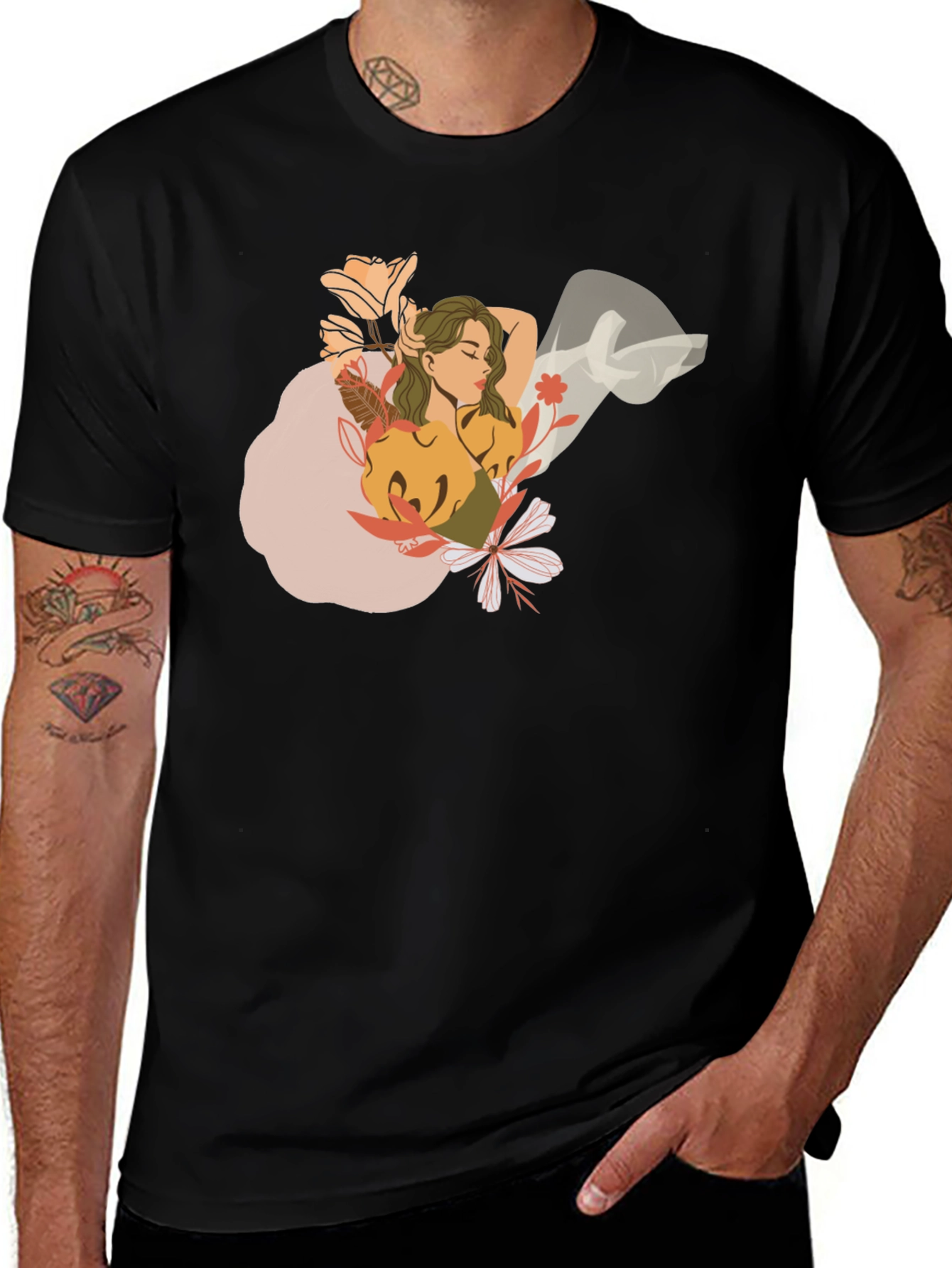 Variant 2 of Floral Woman Graphic Black T-Shirt
