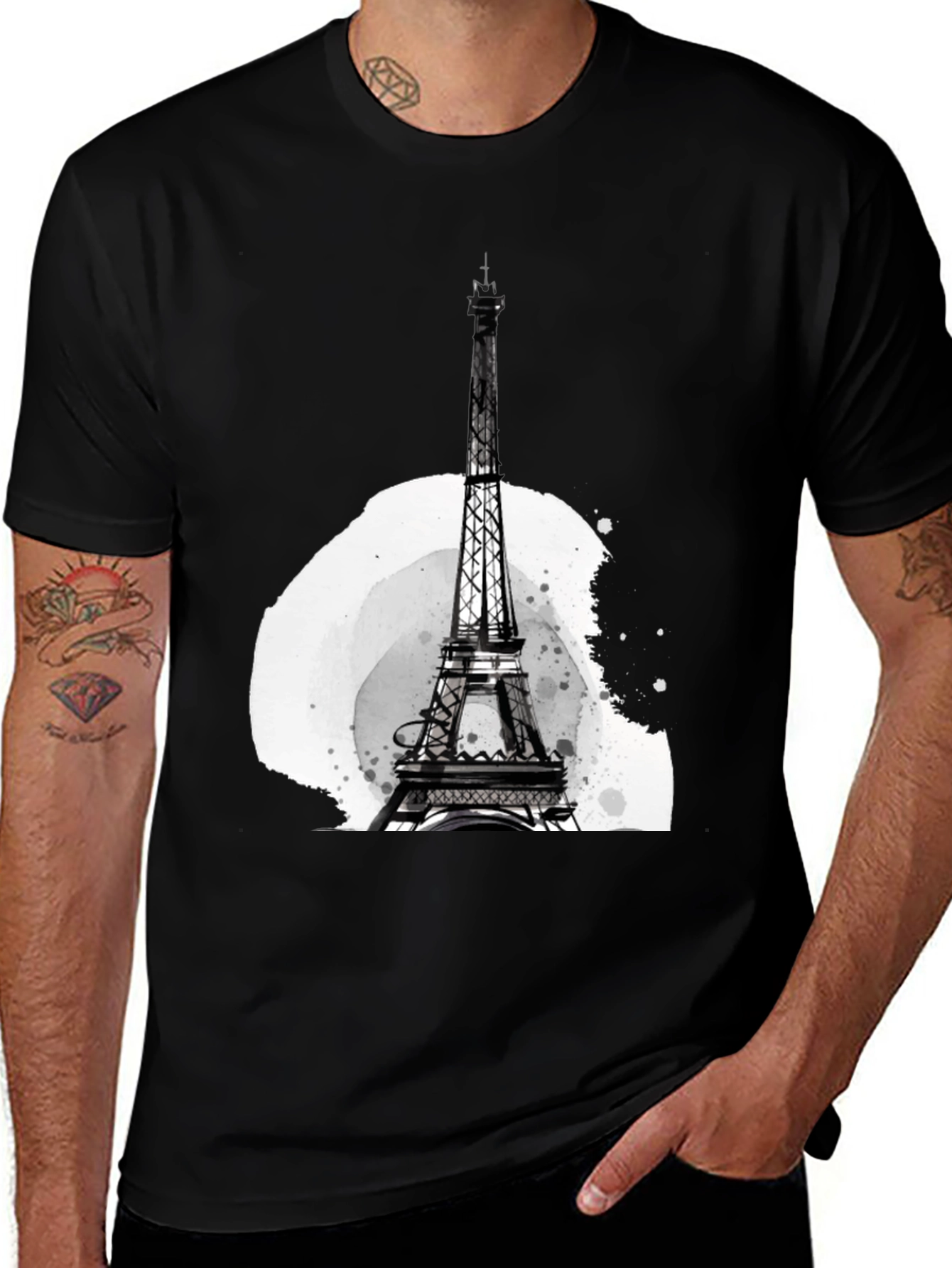 Variant 28 of Eiffel Tower Graphic Tee - Stylish Men's Black T-Shirt