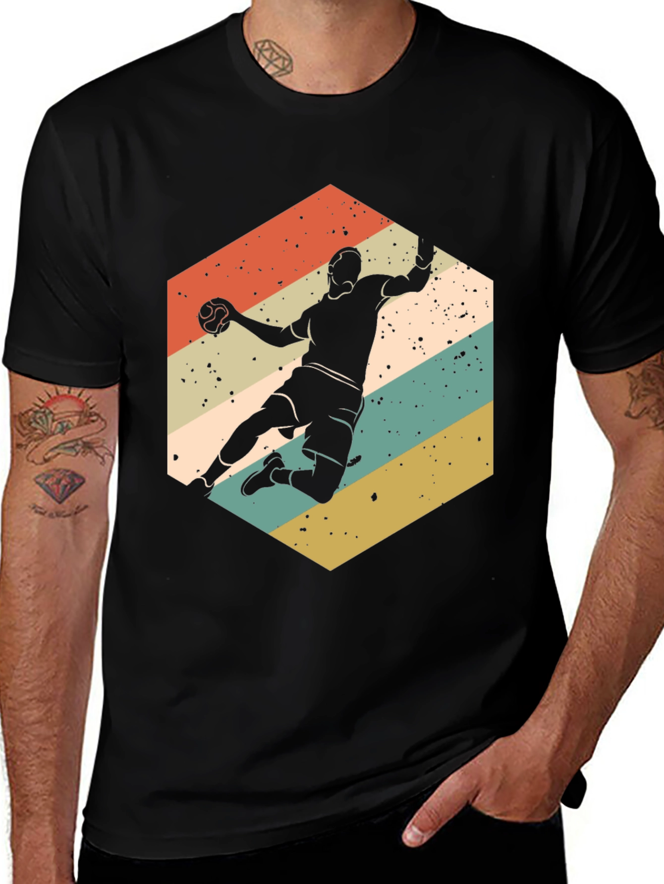Black Vintage Handball Player T-Shirt main image