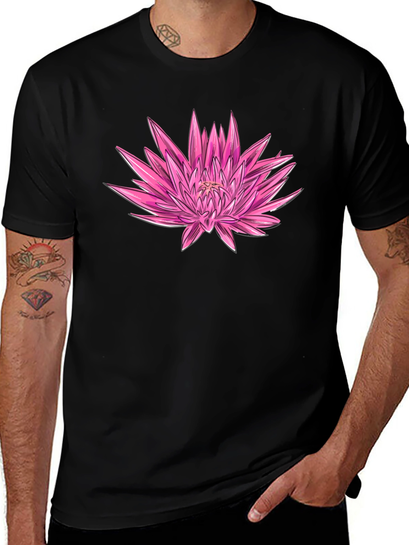 Variant 14 of Pink Floral Graphic Black T-Shirt