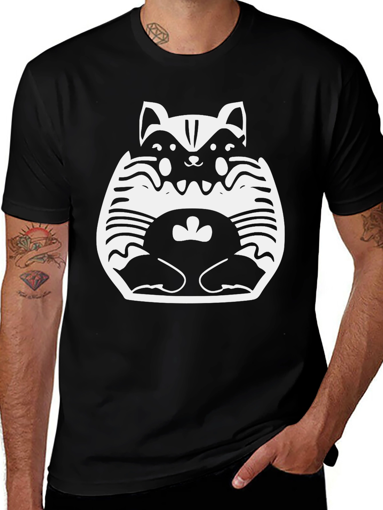 Variant 17 of Cute Raccoon Graphic Tee - Black Cotton Blend