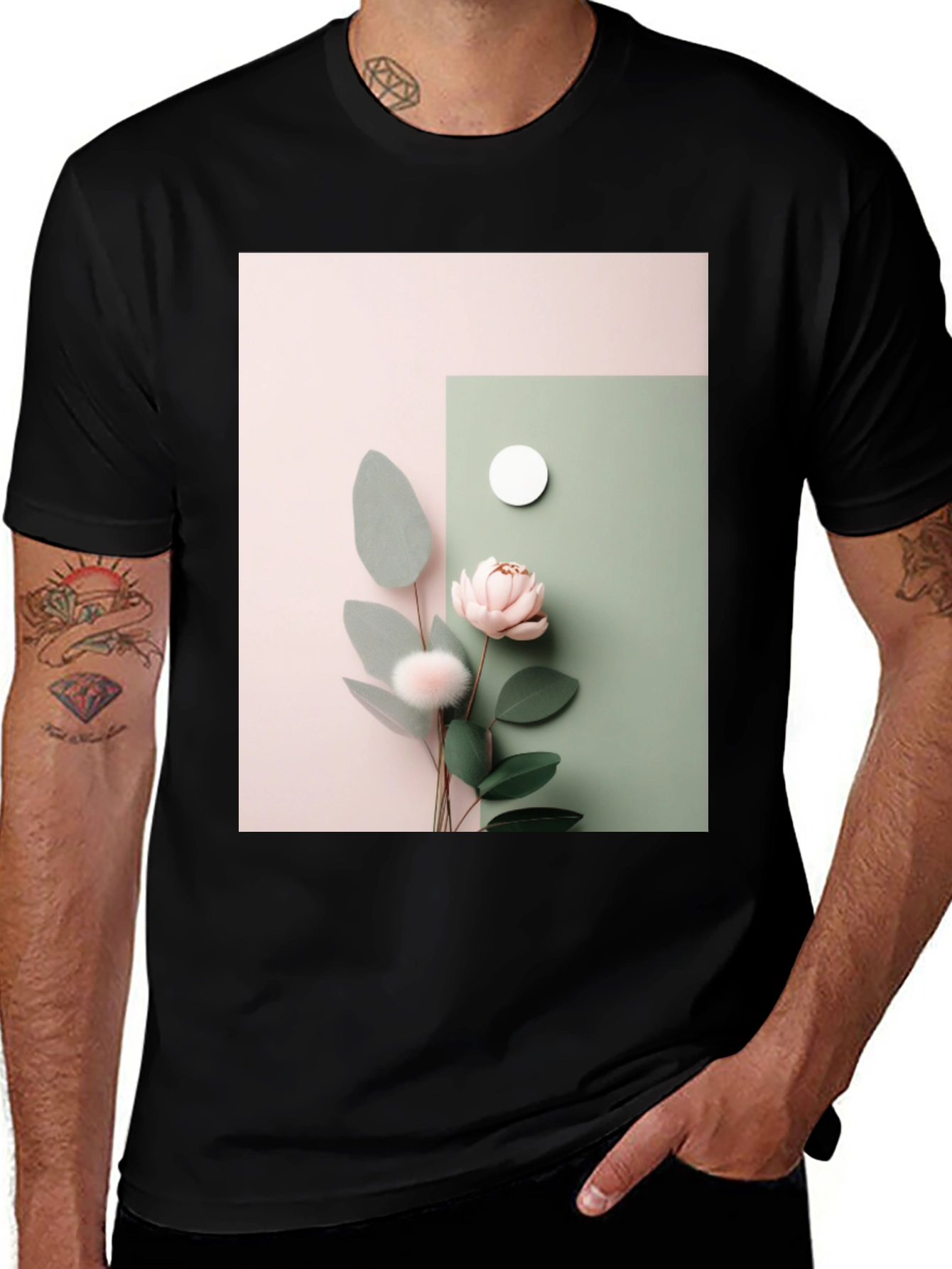 Floral Art Black T-Shirt - Modern Aesthetic