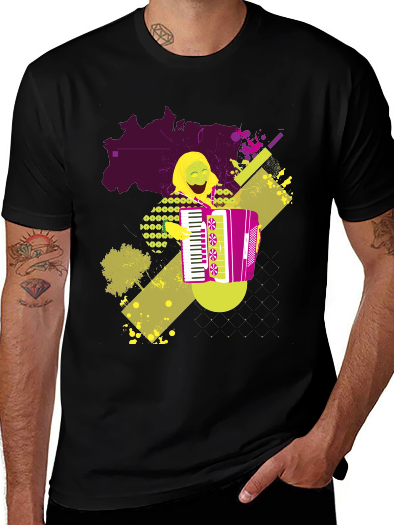 Black Accordion Player Graphic T-Shirt main image