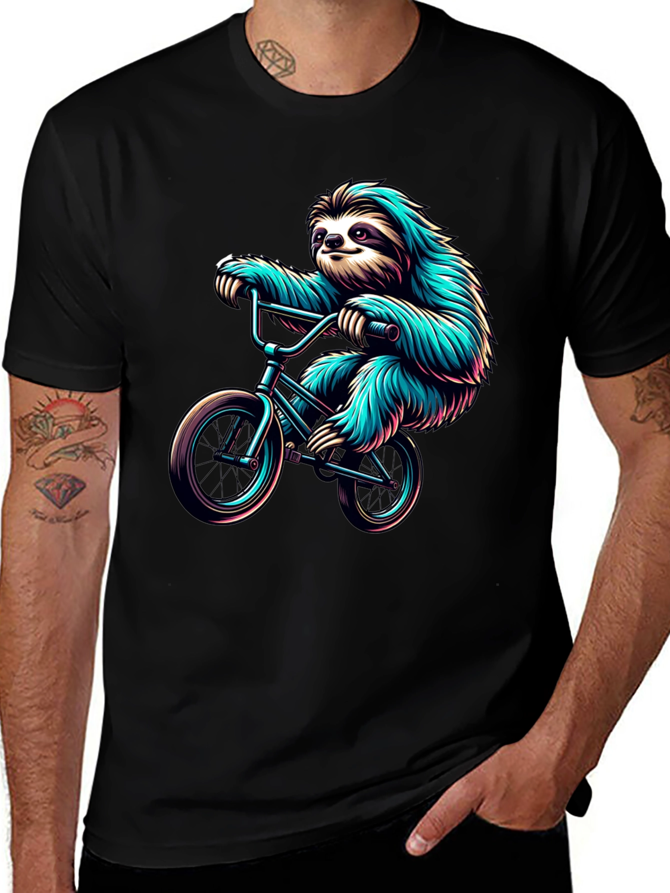Variant 27 of Sloth on Bike Graphic Tee - Cool Black T-Shirt