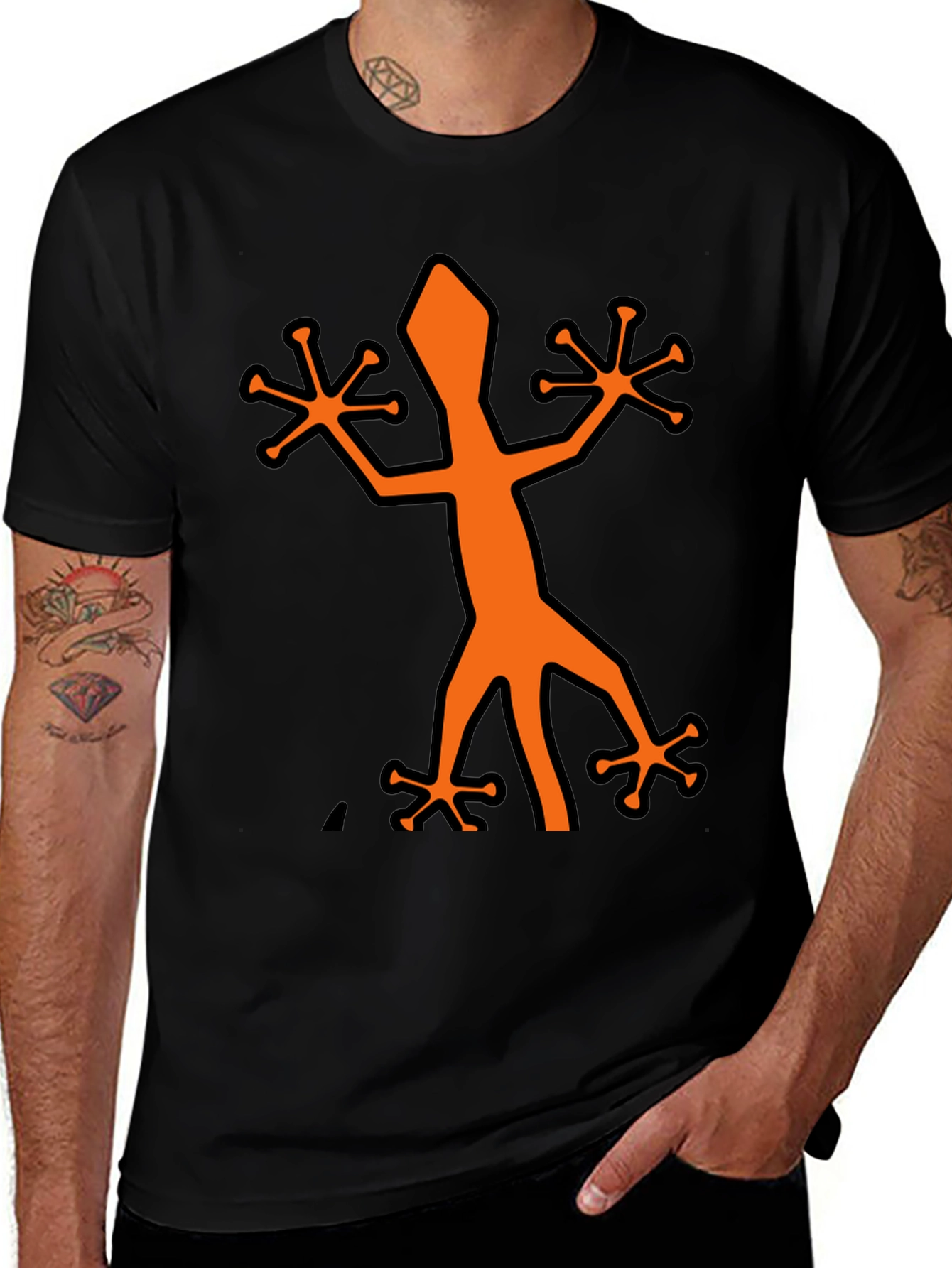 Black T-Shirt with Orange Gecko Graphic