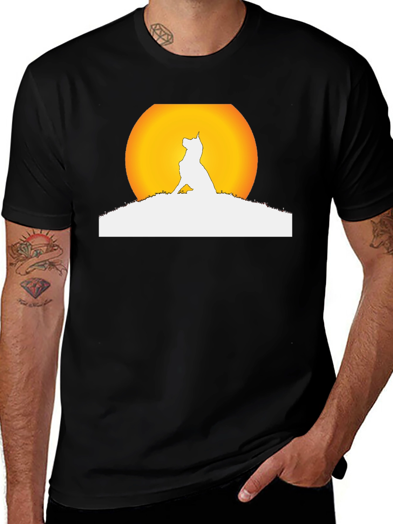 Variant 10 of Dog Silhouette Moon Graphic Black T-Shirt