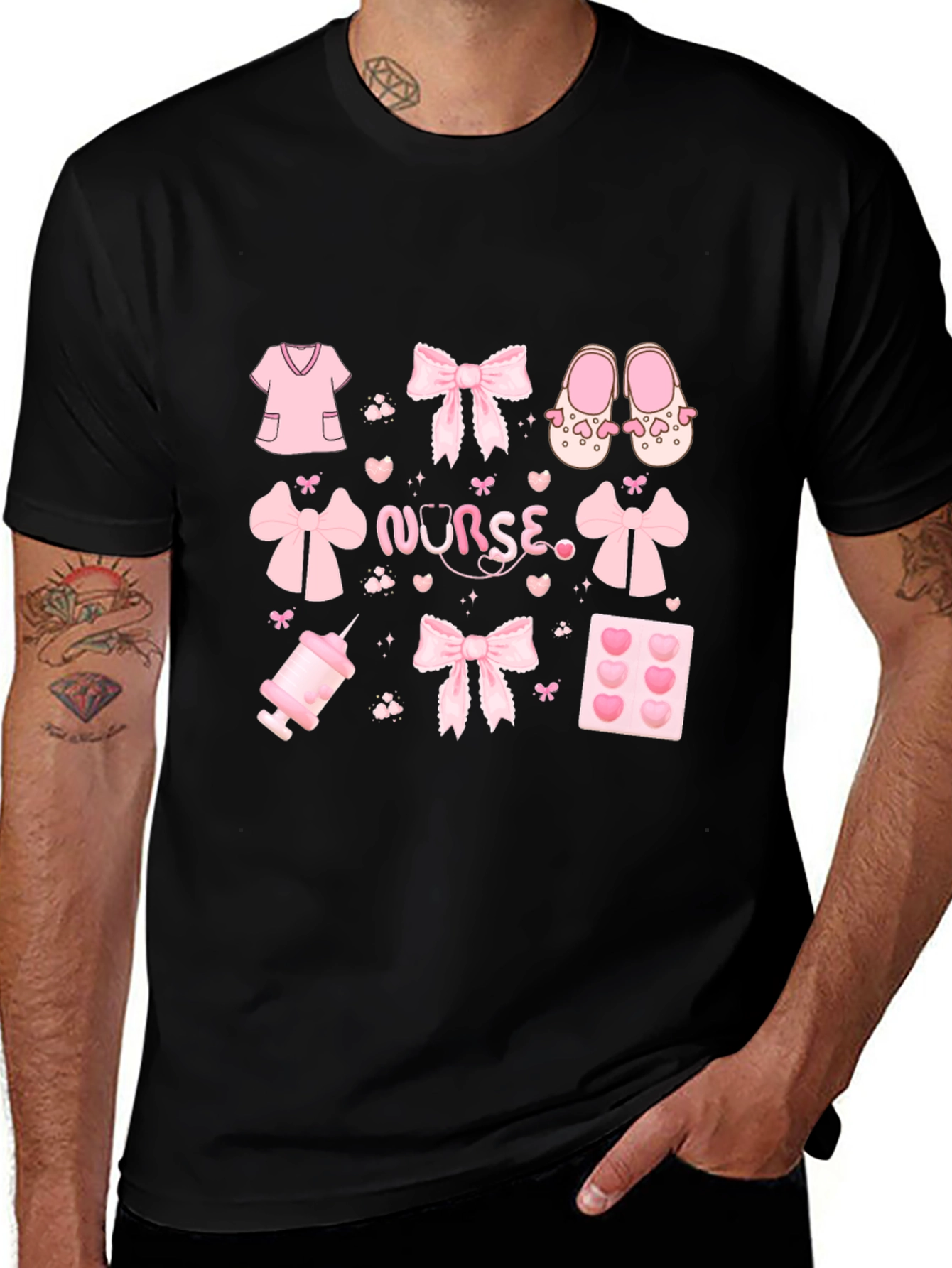 Variant 2 of Cute Nurse T-Shirt with Pink Medical Icons