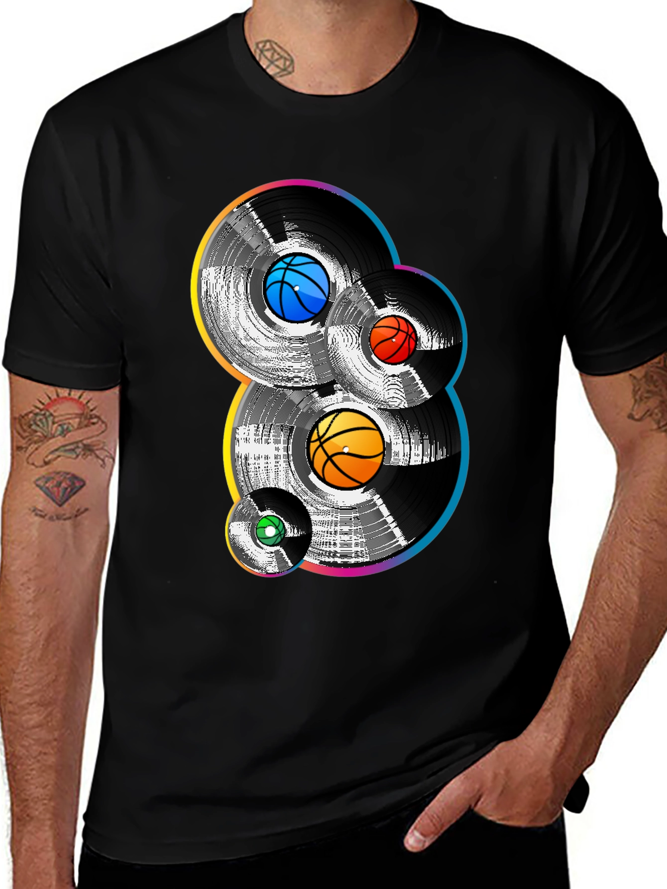 Variant 26 of Retro Basketball Vinyl Record Graphic T-Shirt