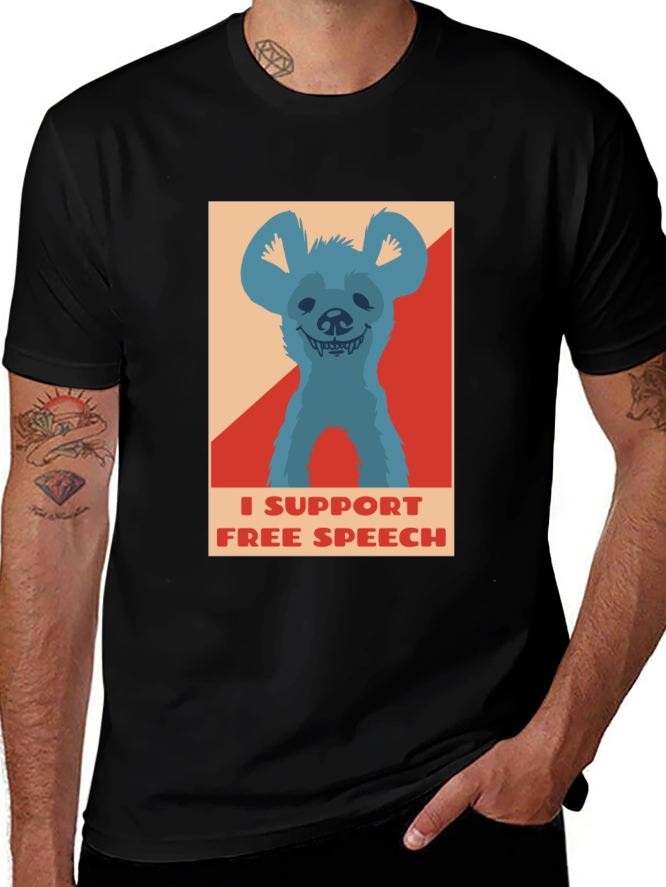 Variant 4 of I Support Free Speech Hyena T-Shirt