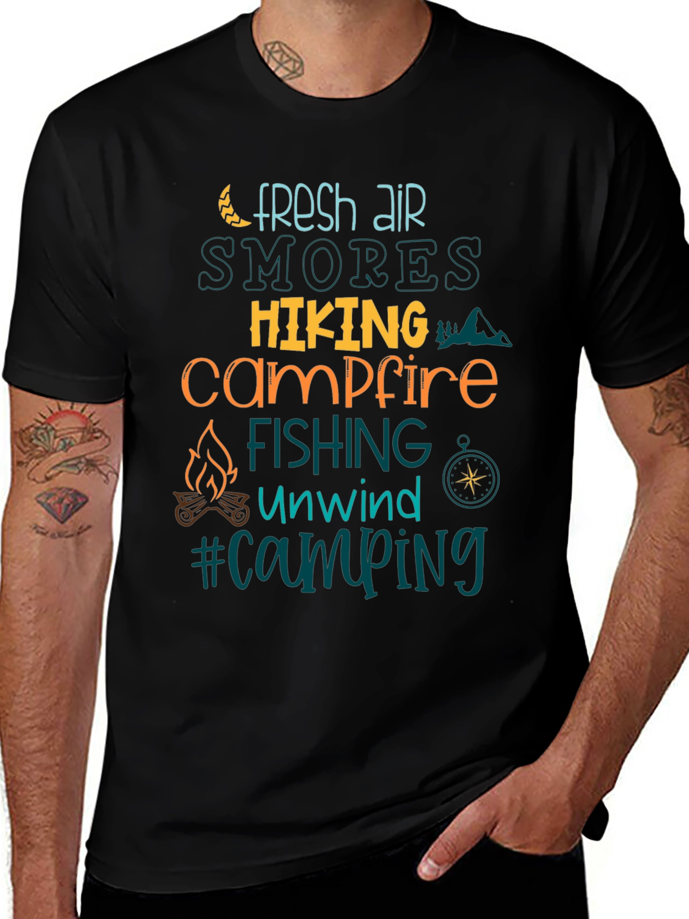 Variant 20 of Camping Adventure Graphic Tee - Fresh Air, S'mores, Hiking