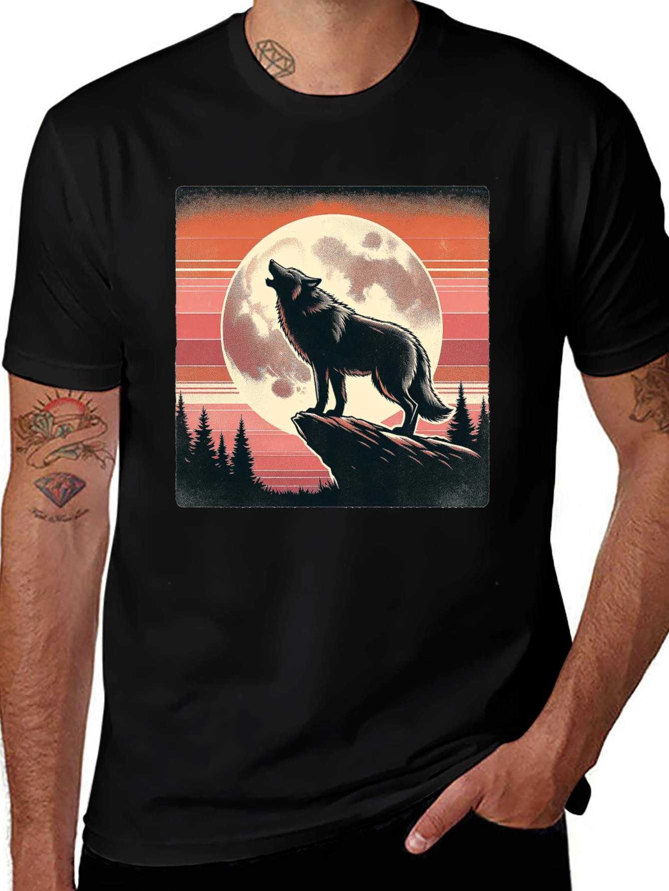 Variant 21 of Wolf Howling at Moon Graphic Tee