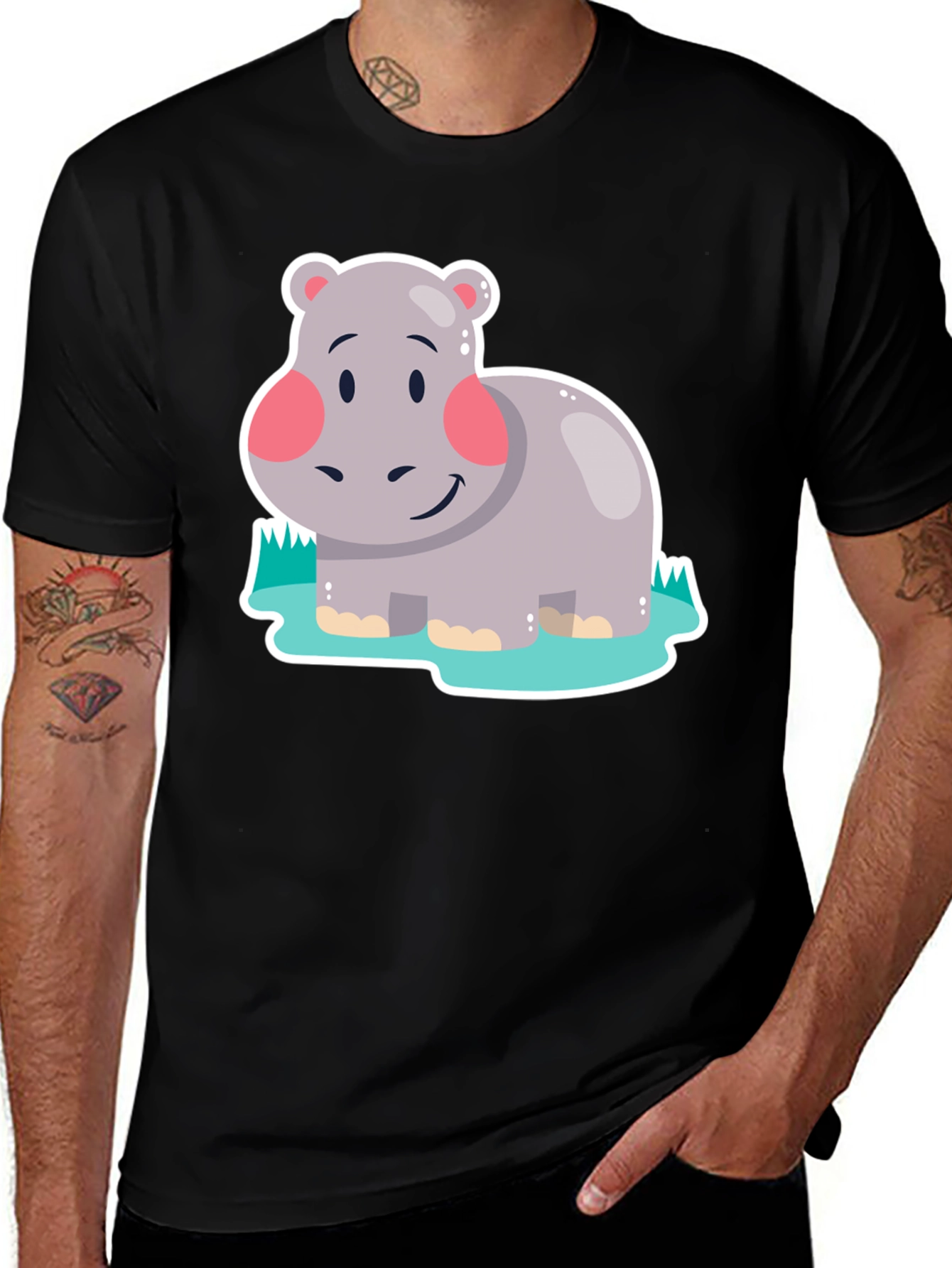 Variant 27 of Hippo Graphic Tee - Black Cotton Comfort