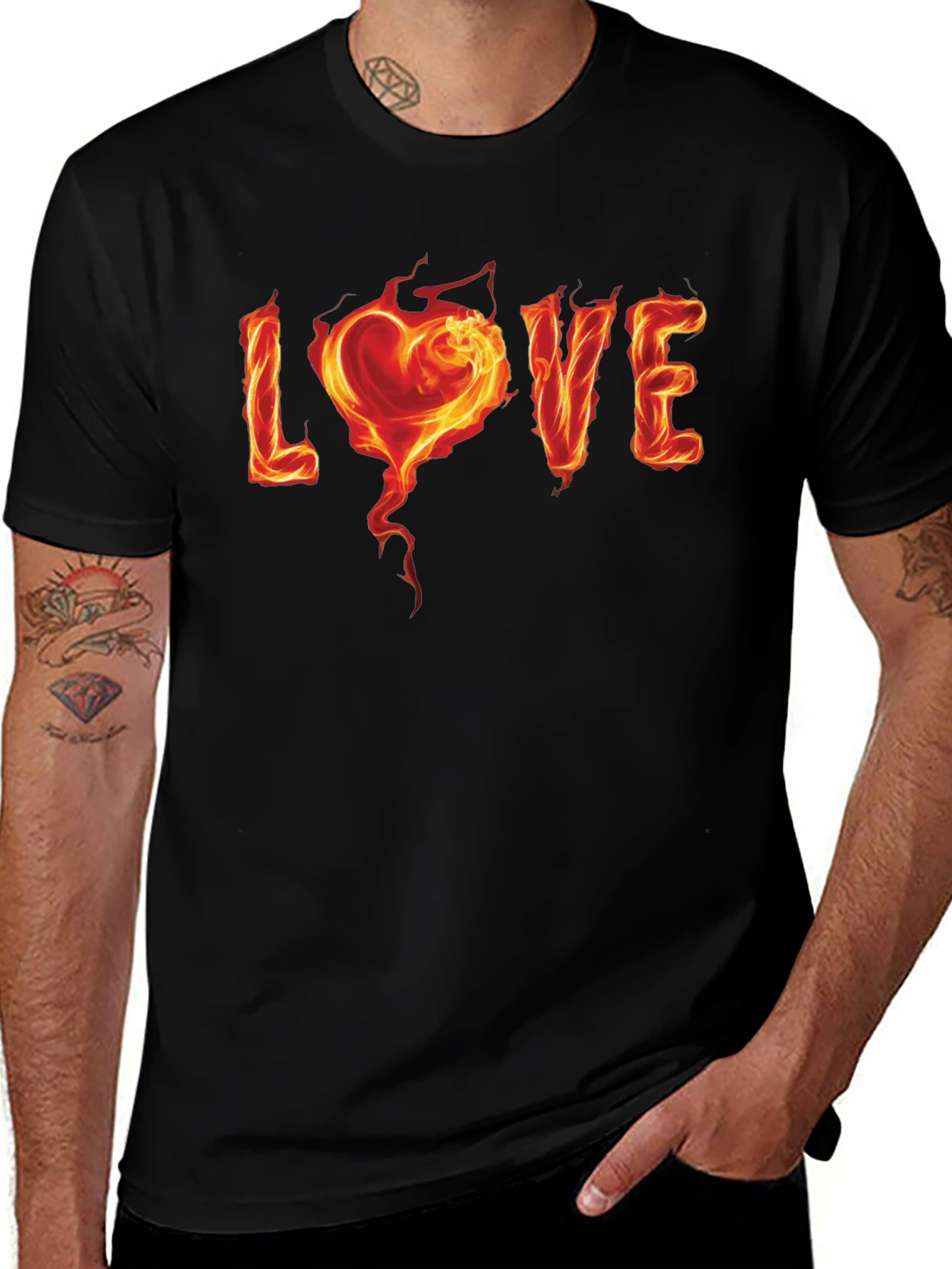 Fiery Love Graphic Black T-Shirt