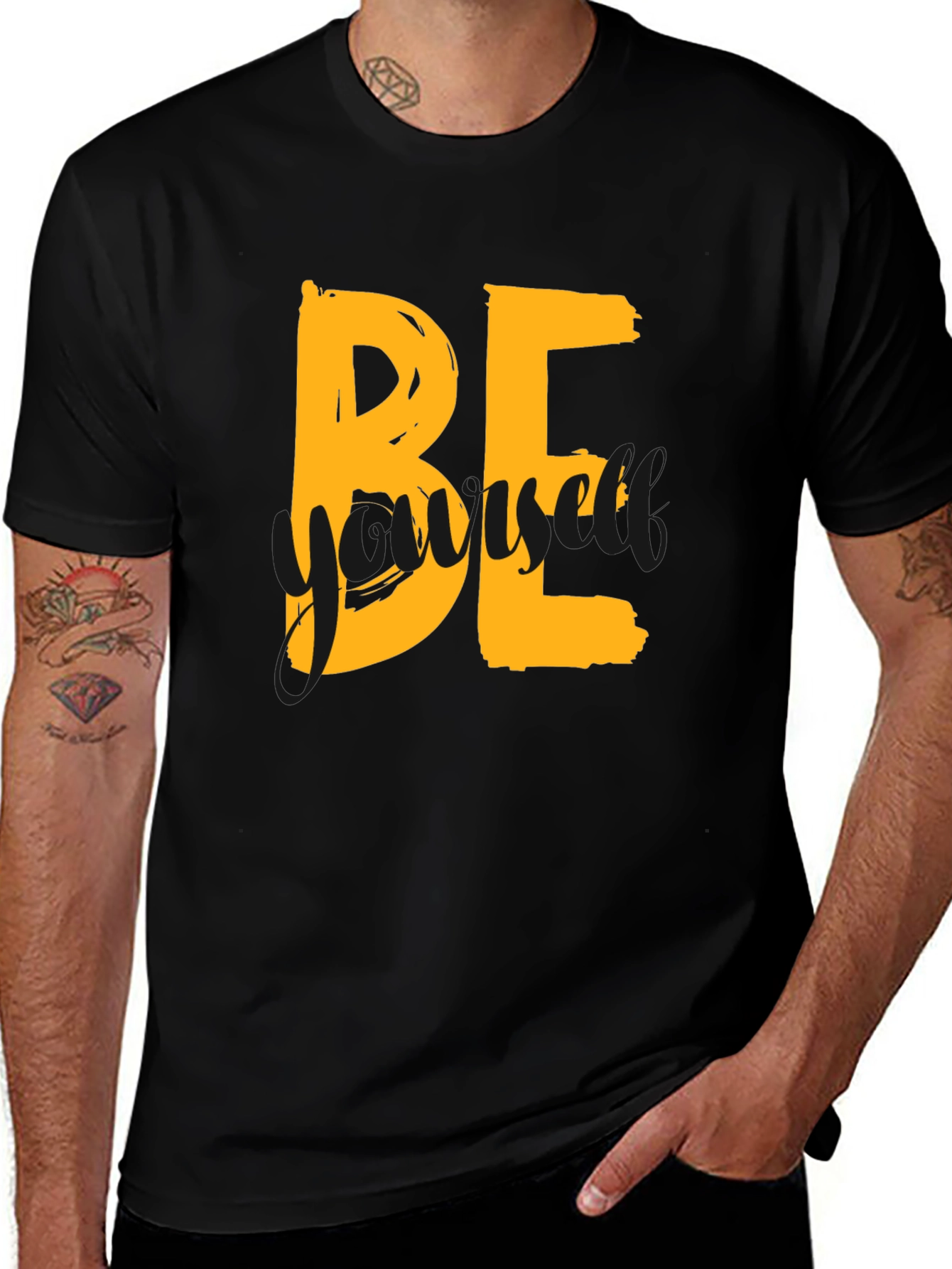 Variant 25 of Be Yourself Graphic Tee - Trendy Black T-Shirt