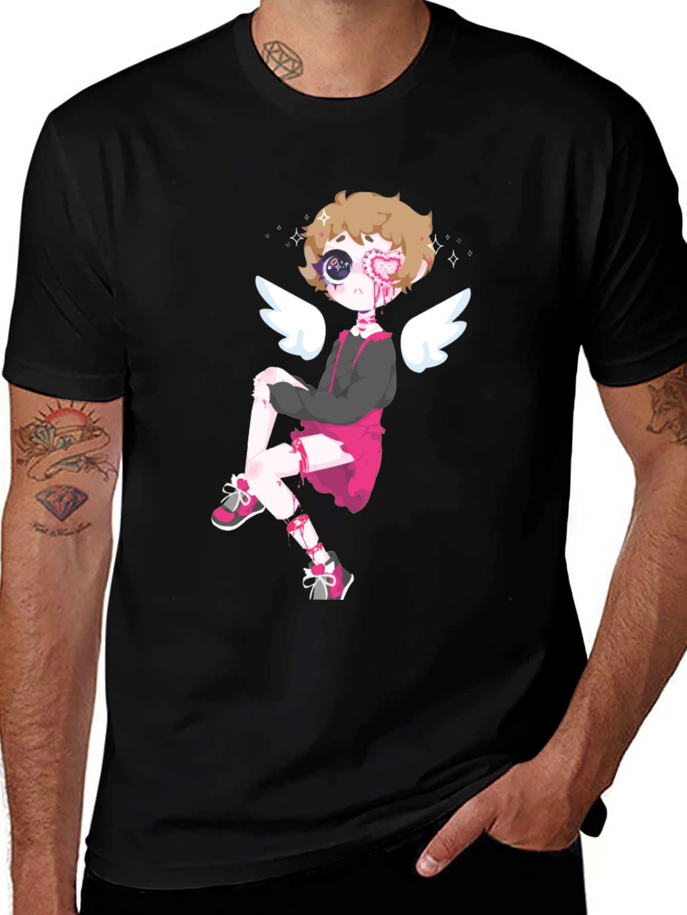 Variant 21 of Cupid Cartoon Graphic Tee - Men's Black T-Shirt