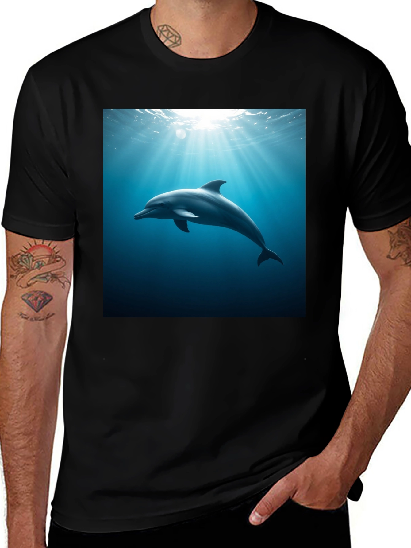 Dolphin Ocean Depths Graphic Tee - Black Cotton